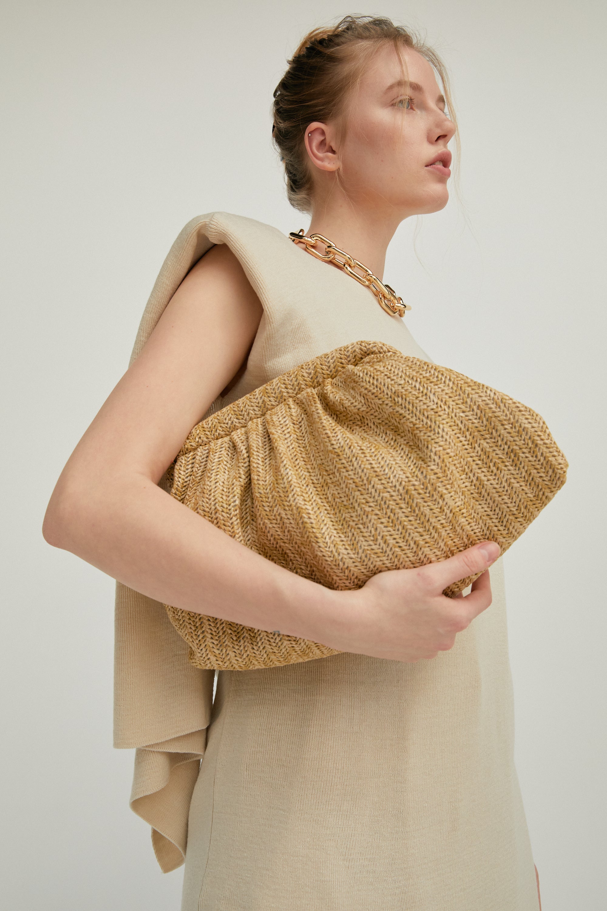 Buy Reiss Neutral Delilah Raffia Ruched Clutch Bag from the Next
