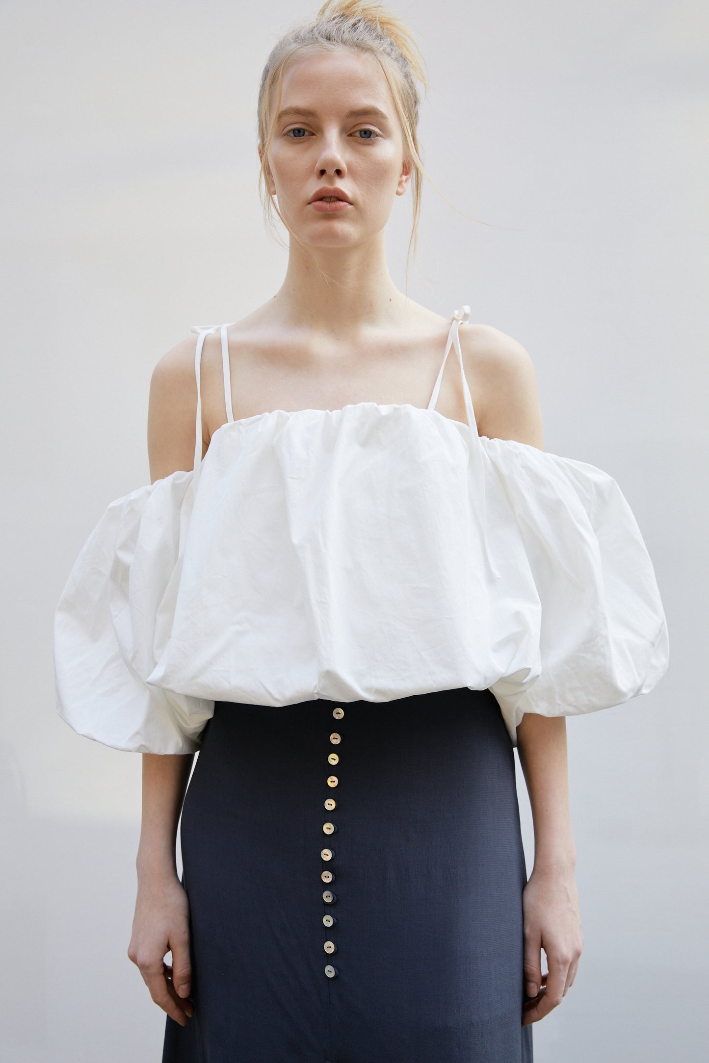 Voluminous Off-the-Shoulder Top, White