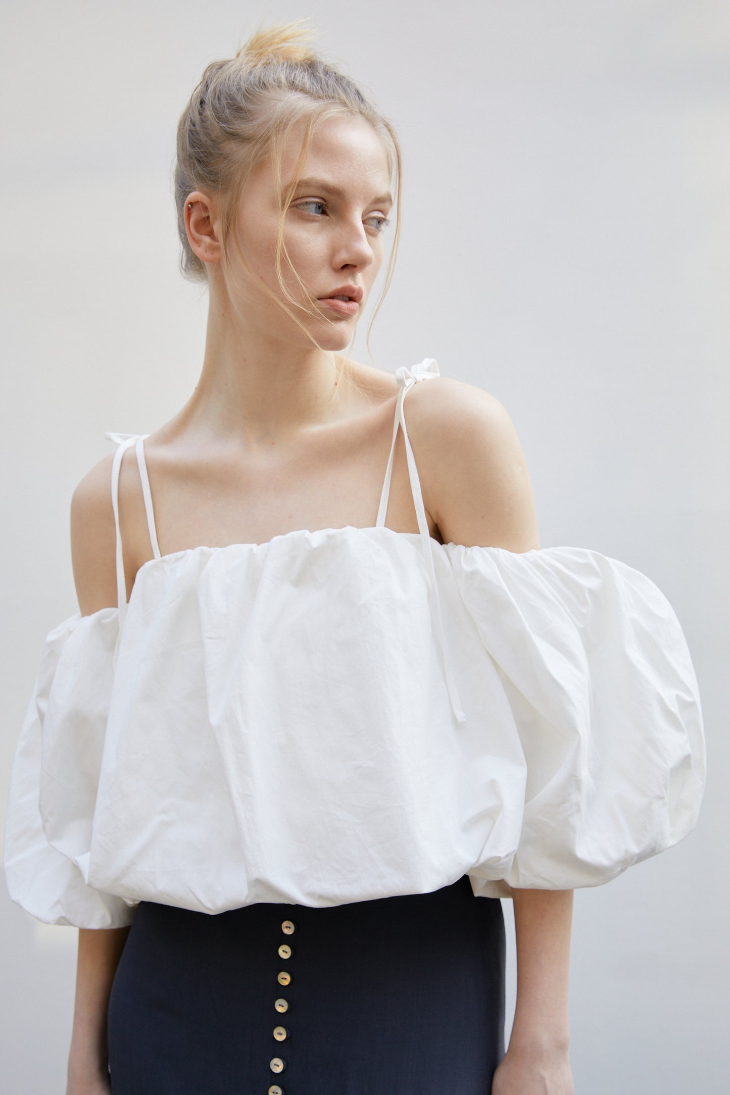 Voluminous Off-the-Shoulder Top, White