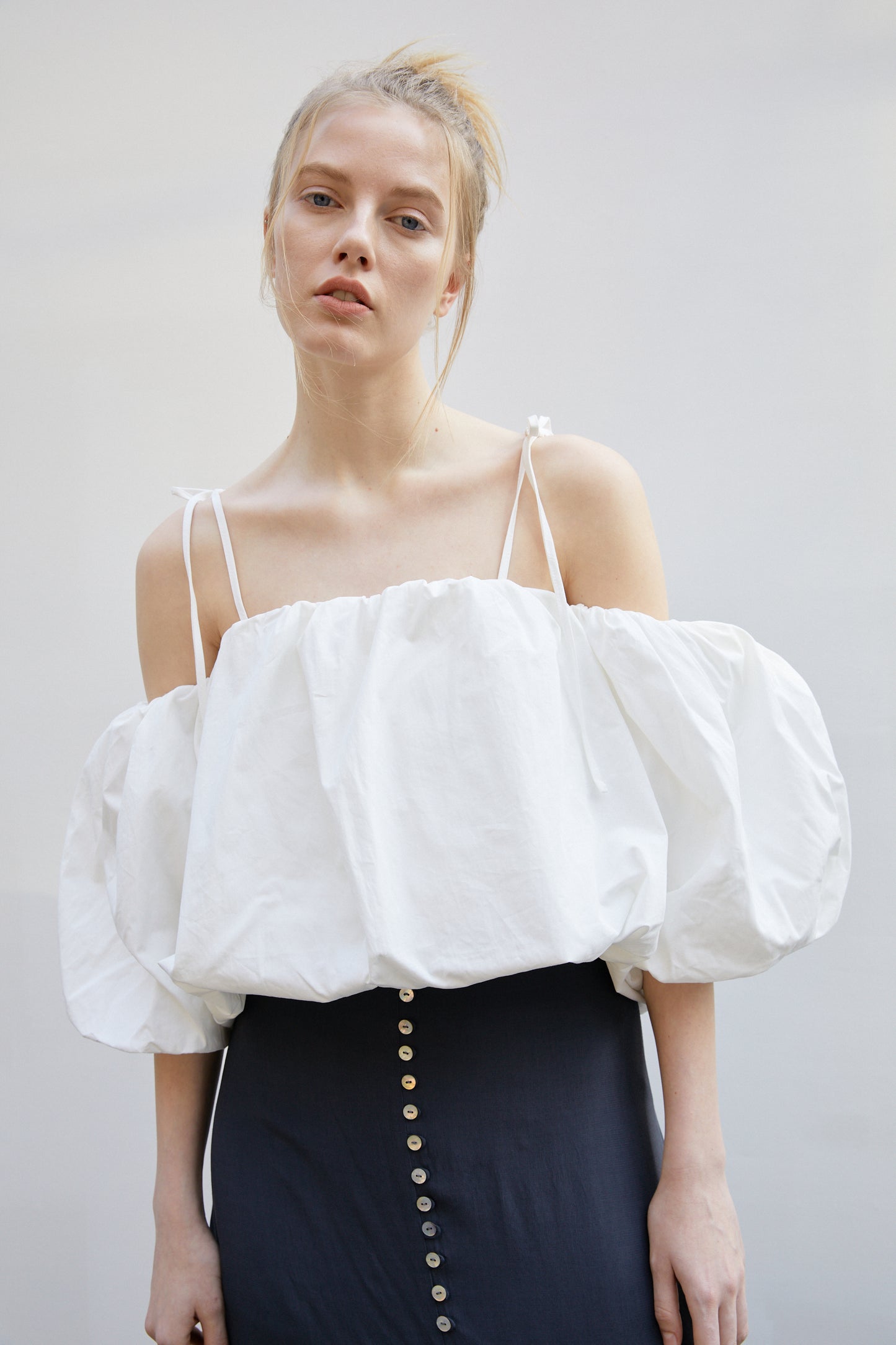 Voluminous Off-the-Shoulder Top, White