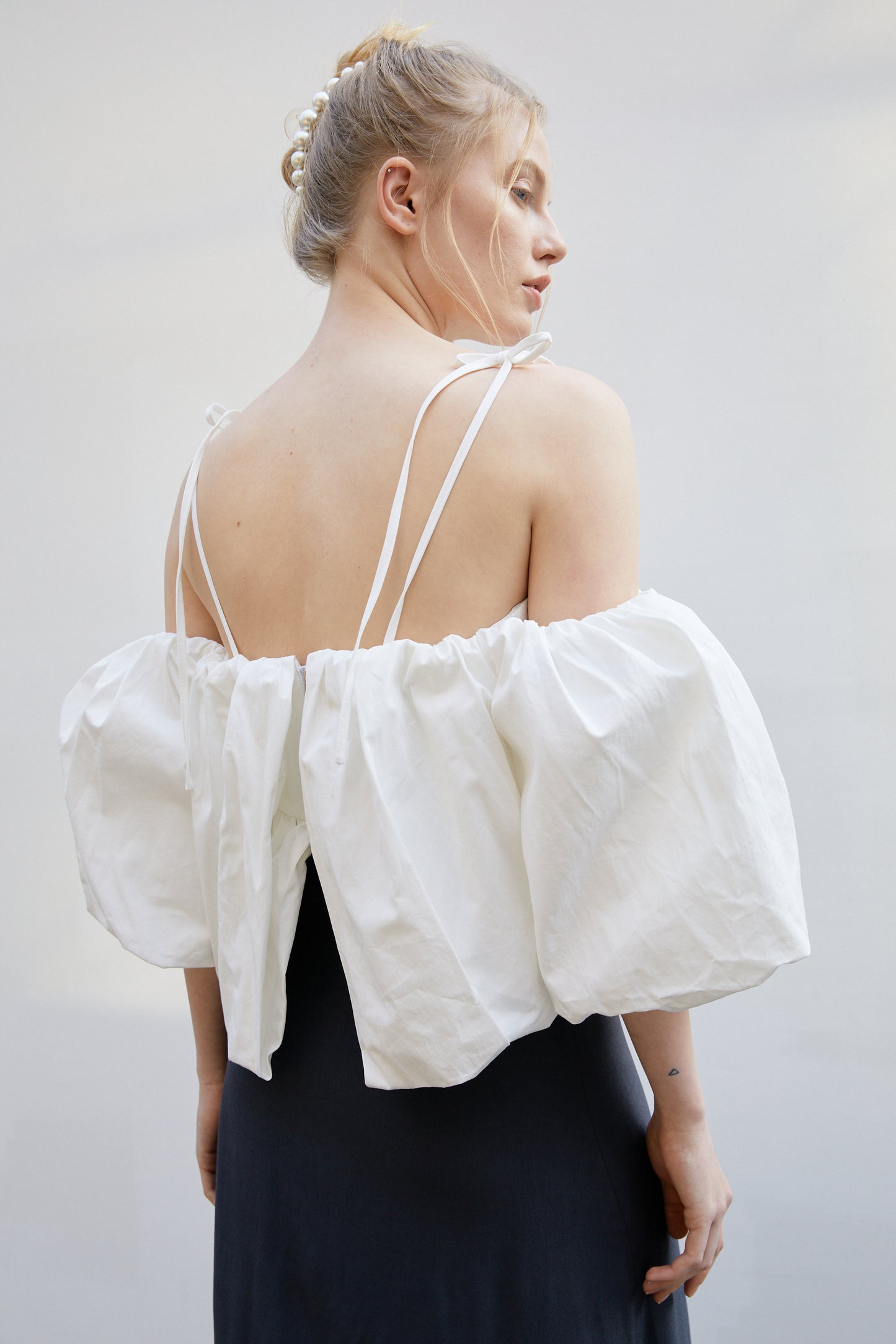 Voluminous Off-the-Shoulder Top, White