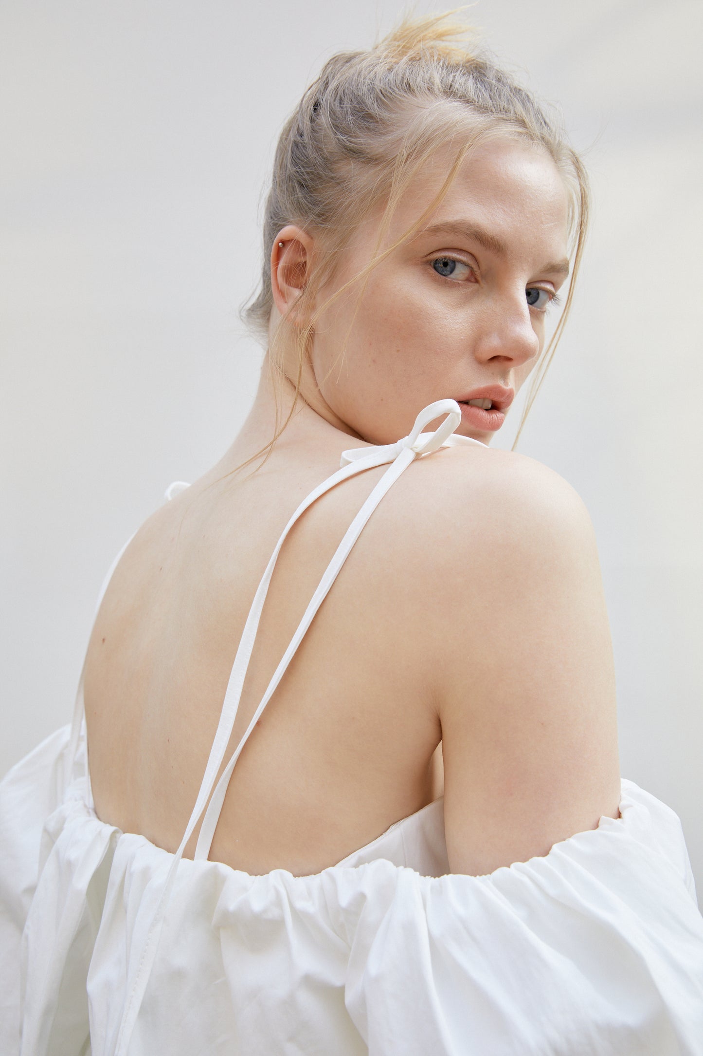 Voluminous Off-the-Shoulder Top, White