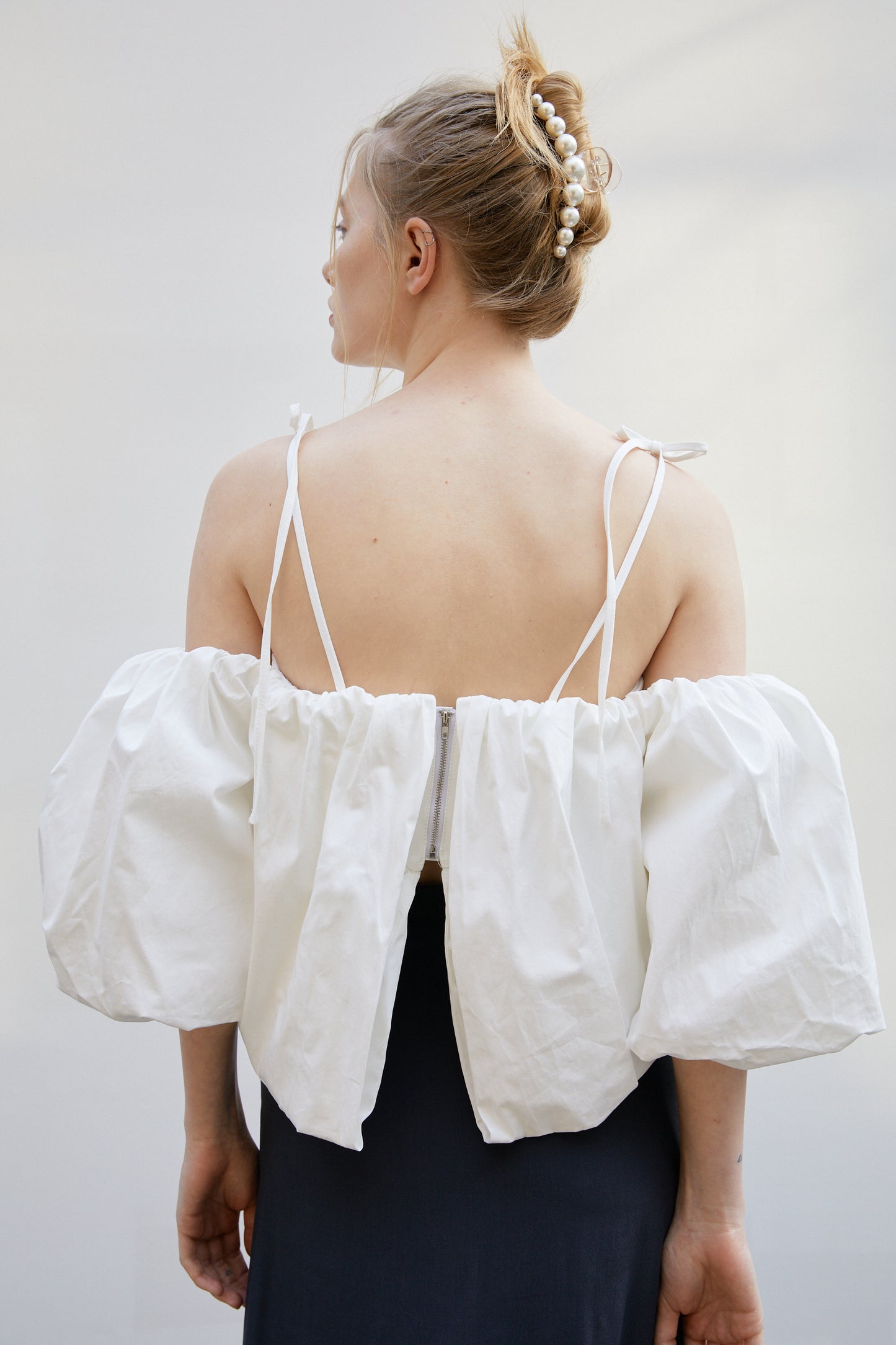 Voluminous Off-the-Shoulder Top, White