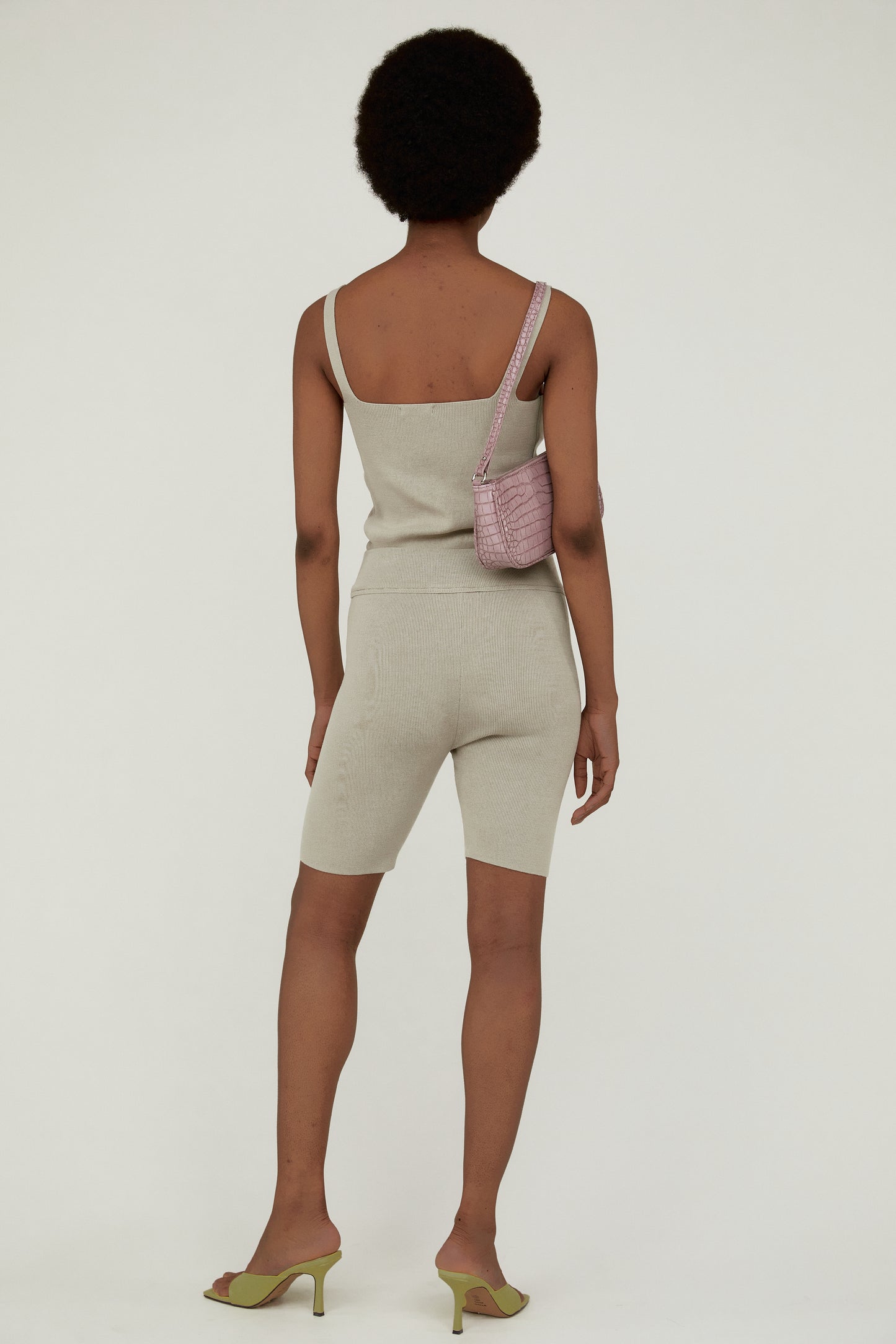 Square-Neckline Stretchy Knit Top, Sesame Beige