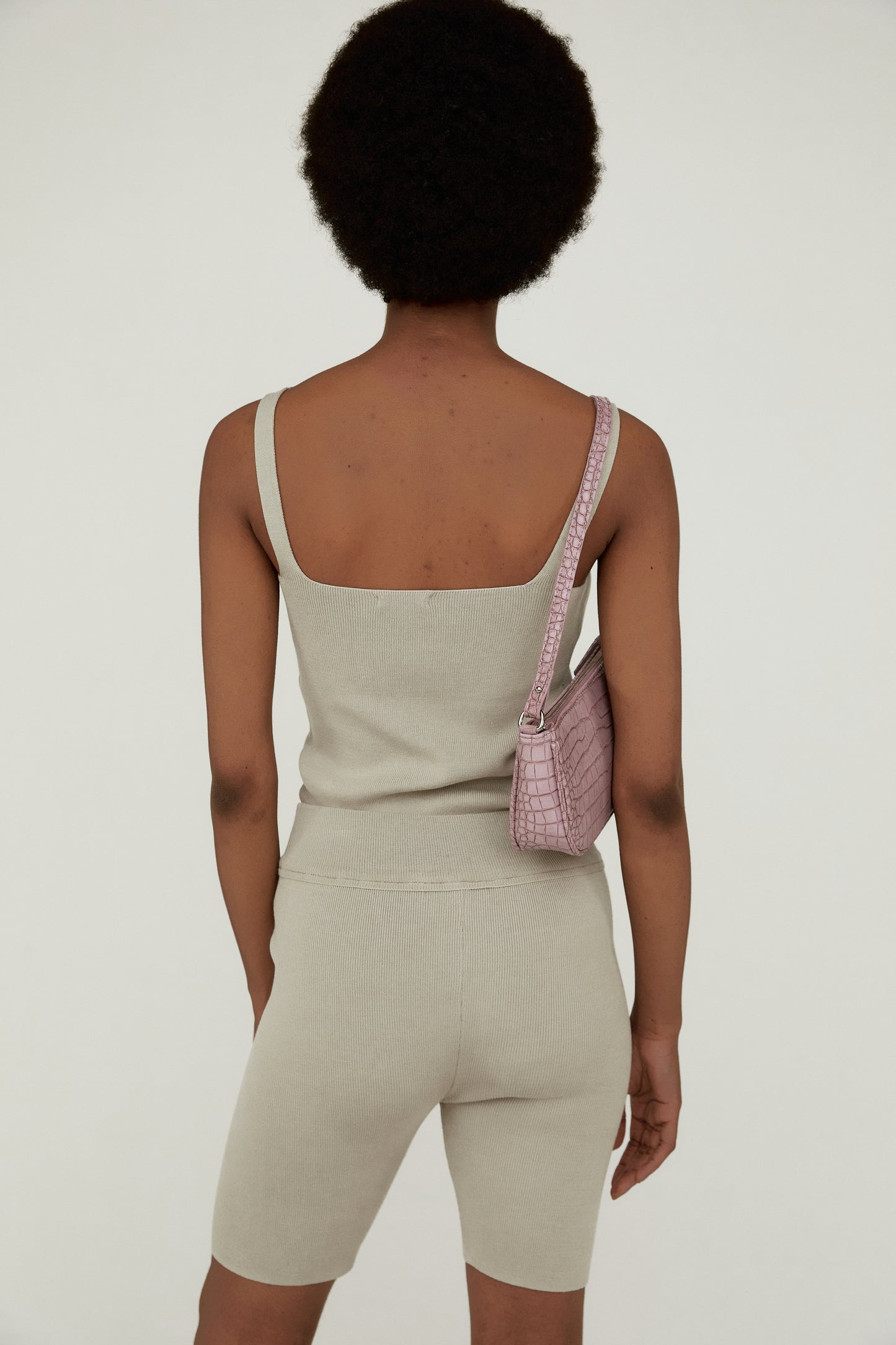 Square-Neckline Stretchy Knit Top, Sesame Beige