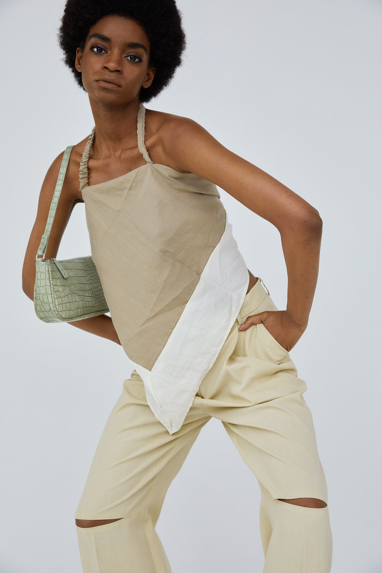 Scarf Top, Khaki Beige