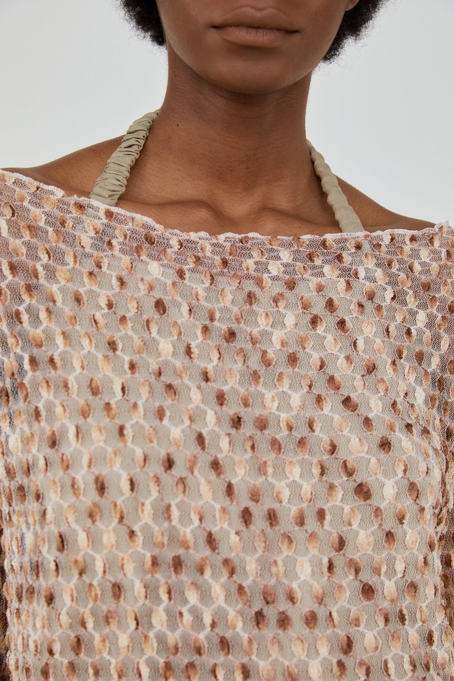 Two-Tone Mesh Combination Knit, Golden Brown