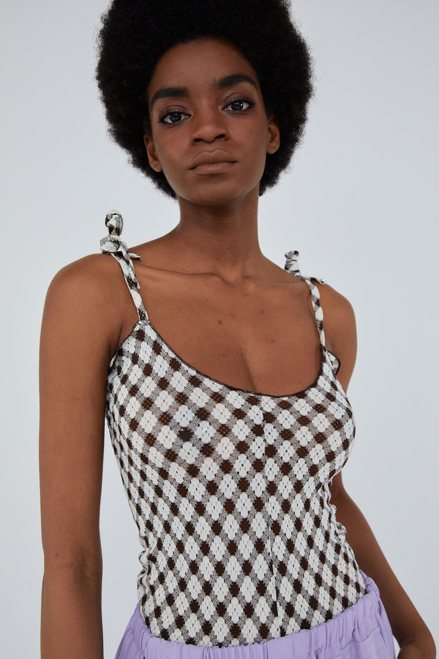 Summer Lace Knit Tank Top, Dark Brown