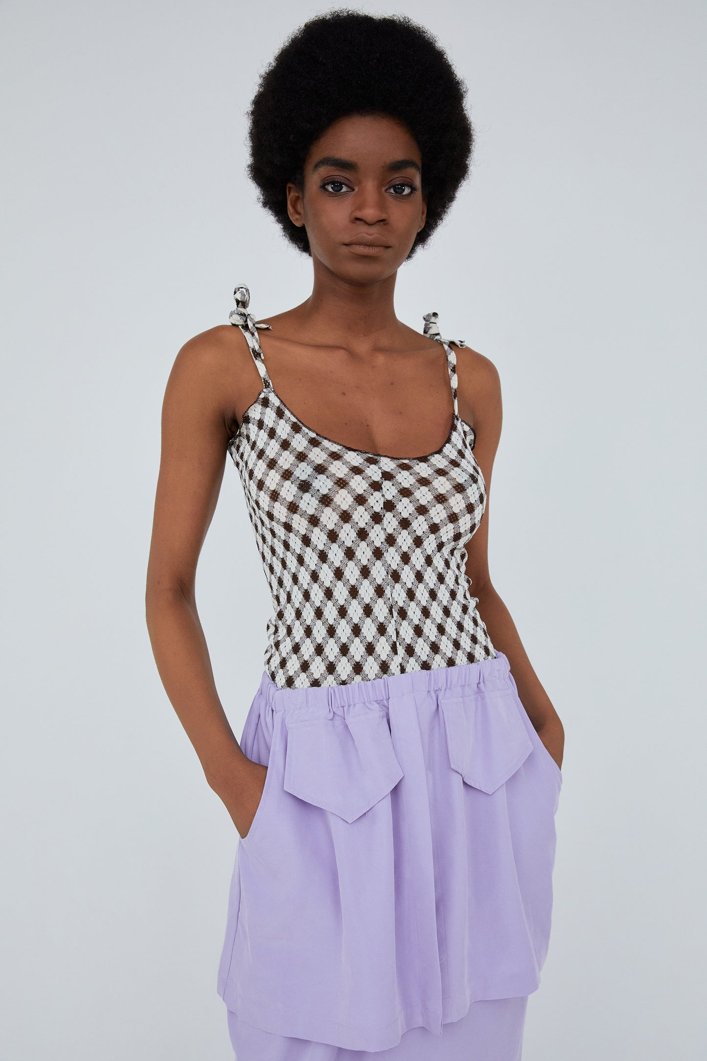 Summer Lace Knit Tank Top, Dark Brown