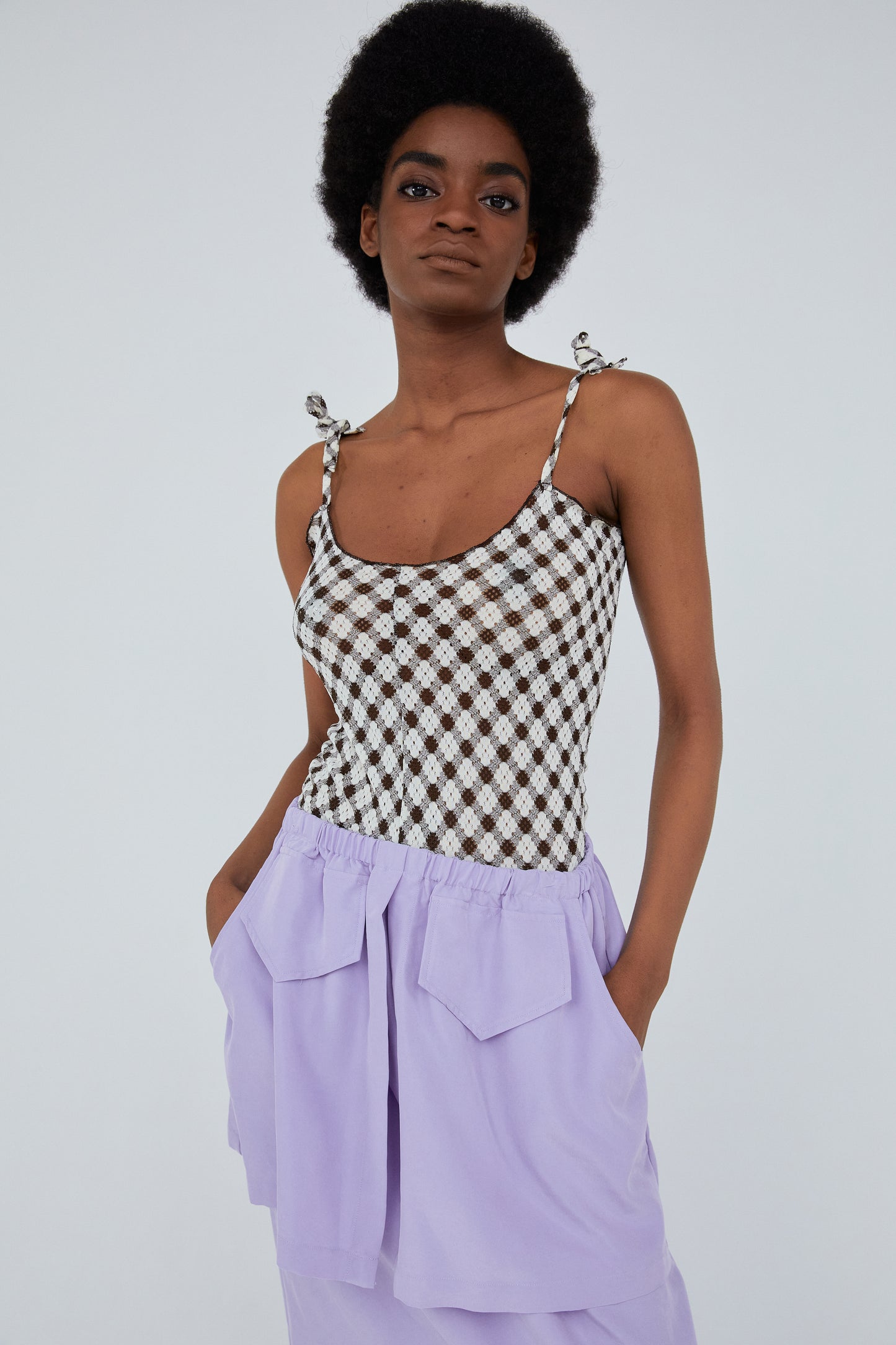 Summer Lace Knit Tank Top, Dark Brown