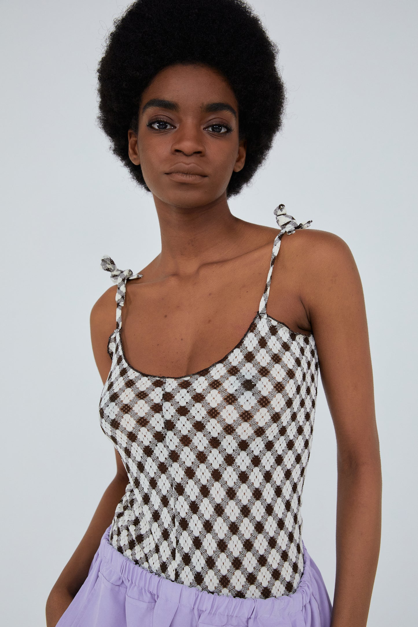 Summer Lace Knit Tank Top, Dark Brown