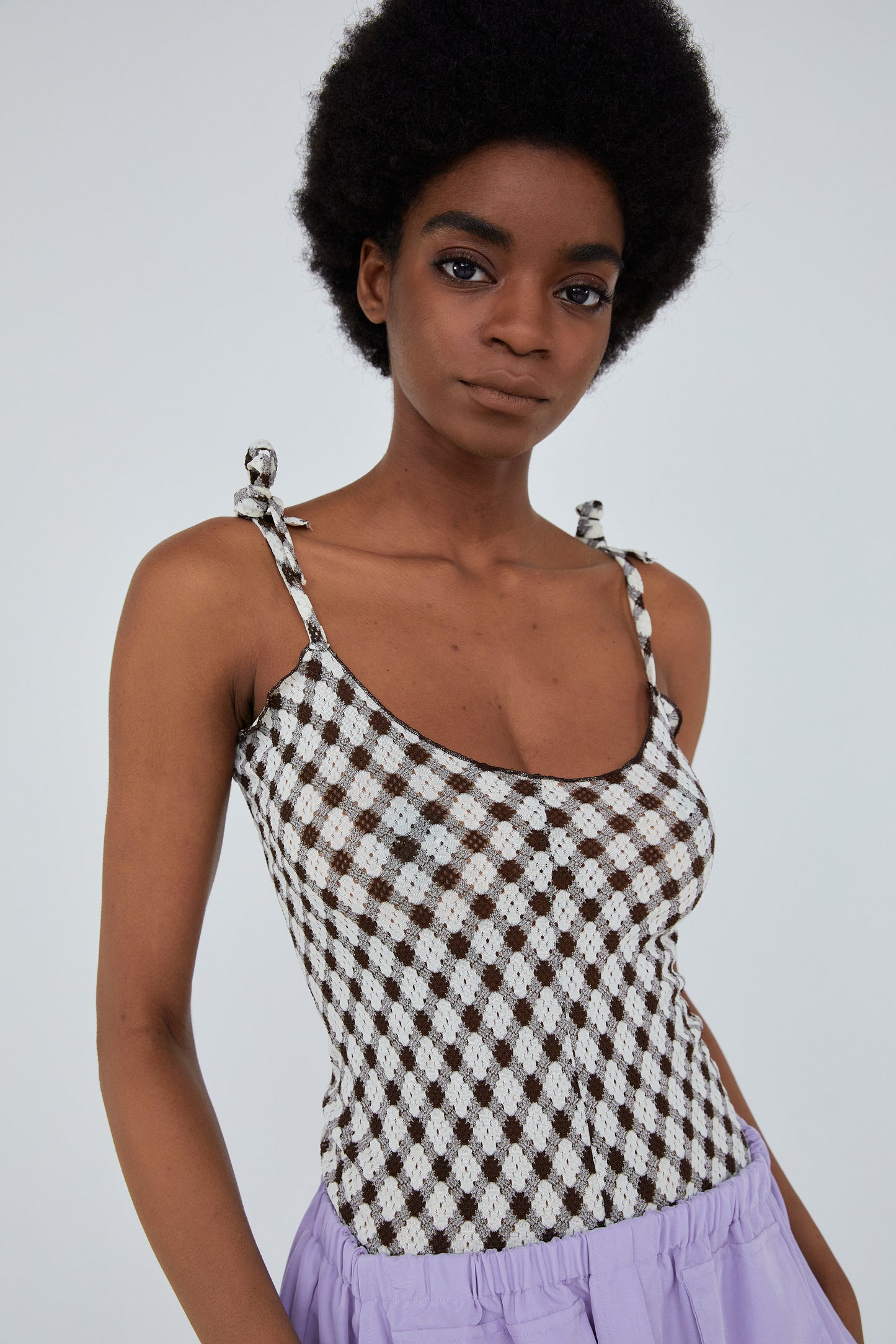 Summer Lace Knit Tank Top, Dark Brown