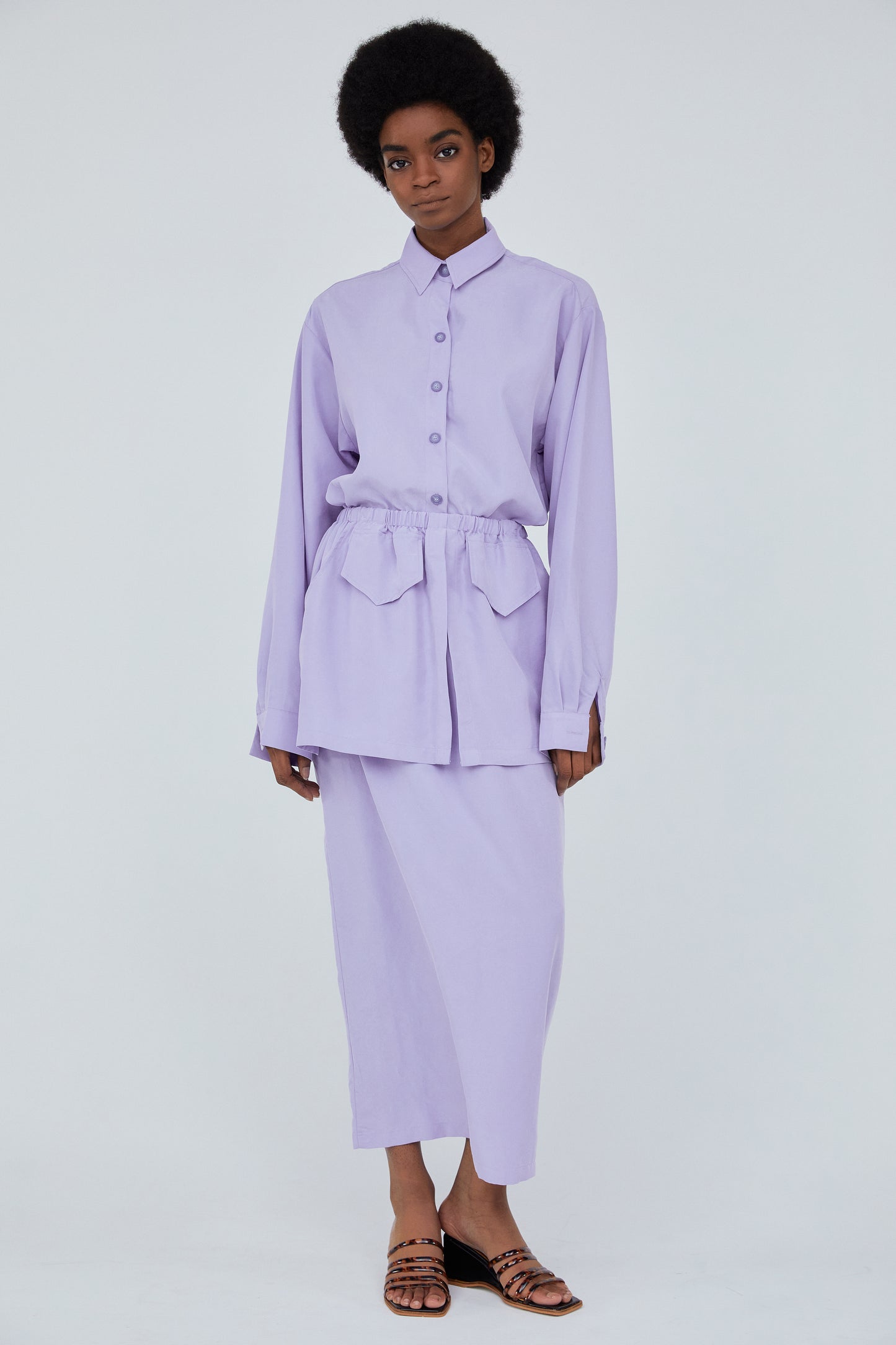 Oversized Button Tencel Shirt, Lavender