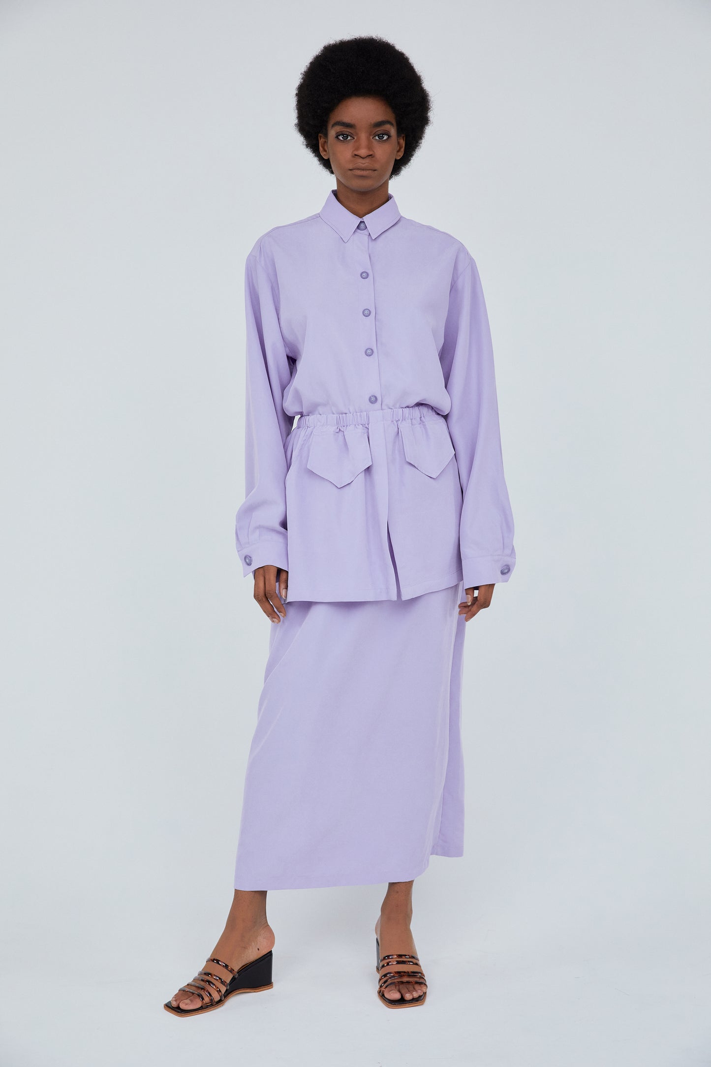 Oversized Button Tencel Shirt, Lavender