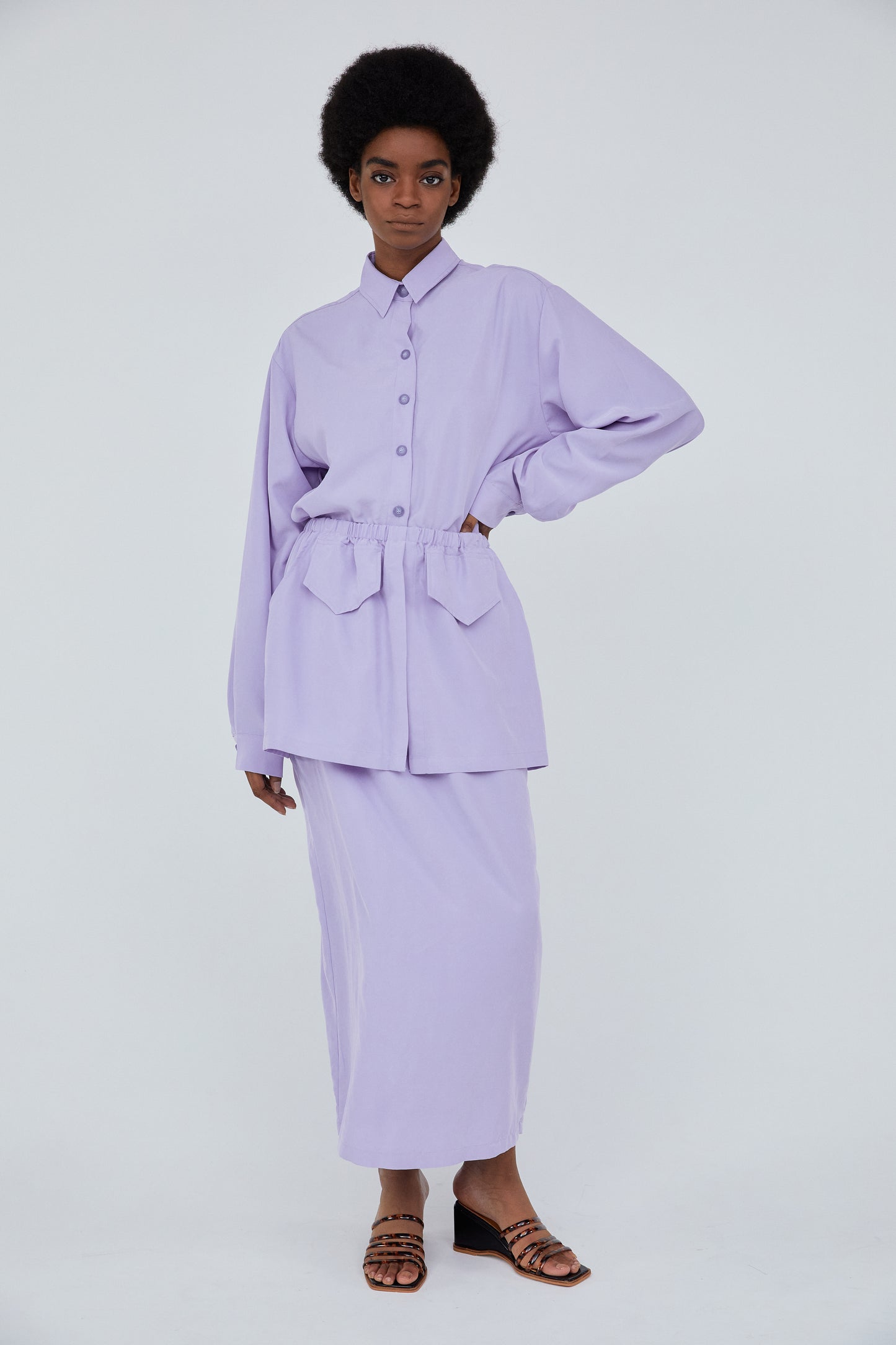 Oversized Button Tencel Shirt, Lavender