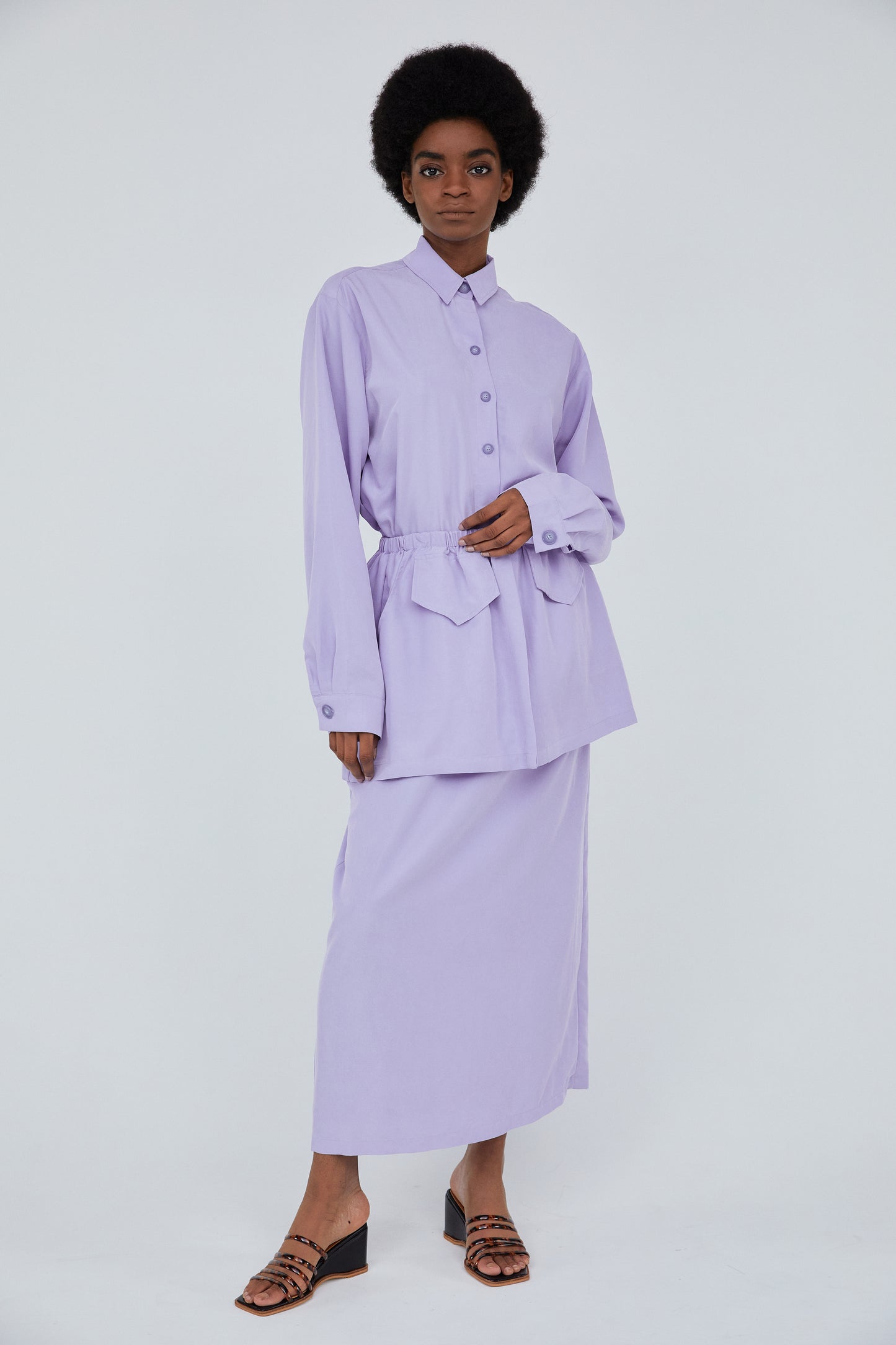 Oversized Button Tencel Shirt, Lavender