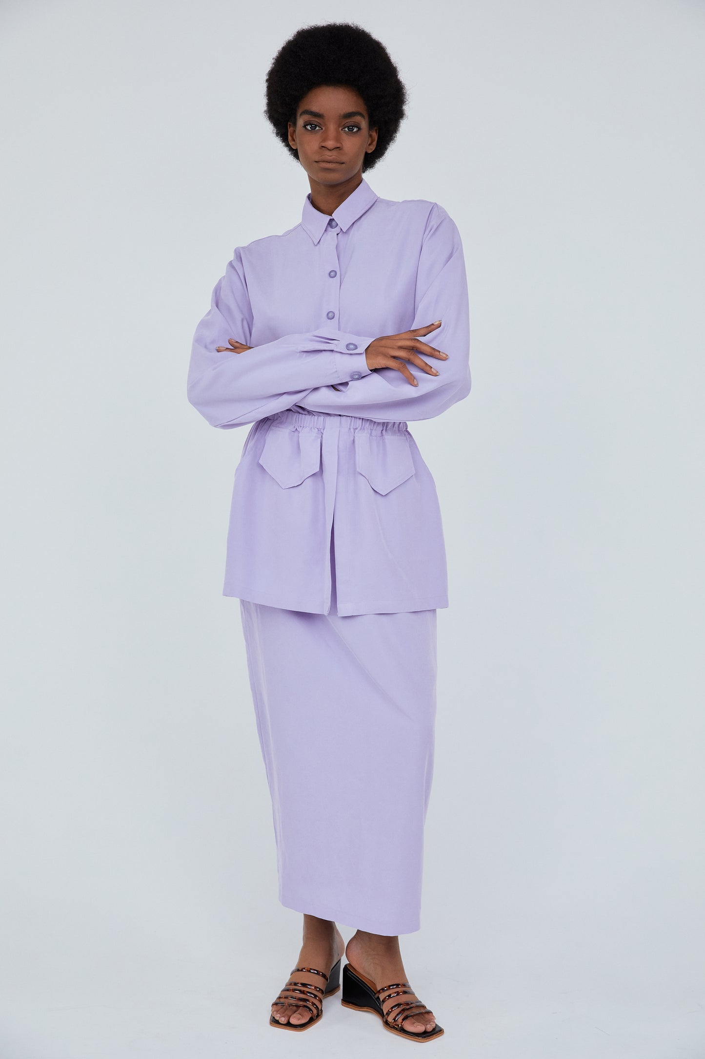 Oversized Button Tencel Shirt, Lavender