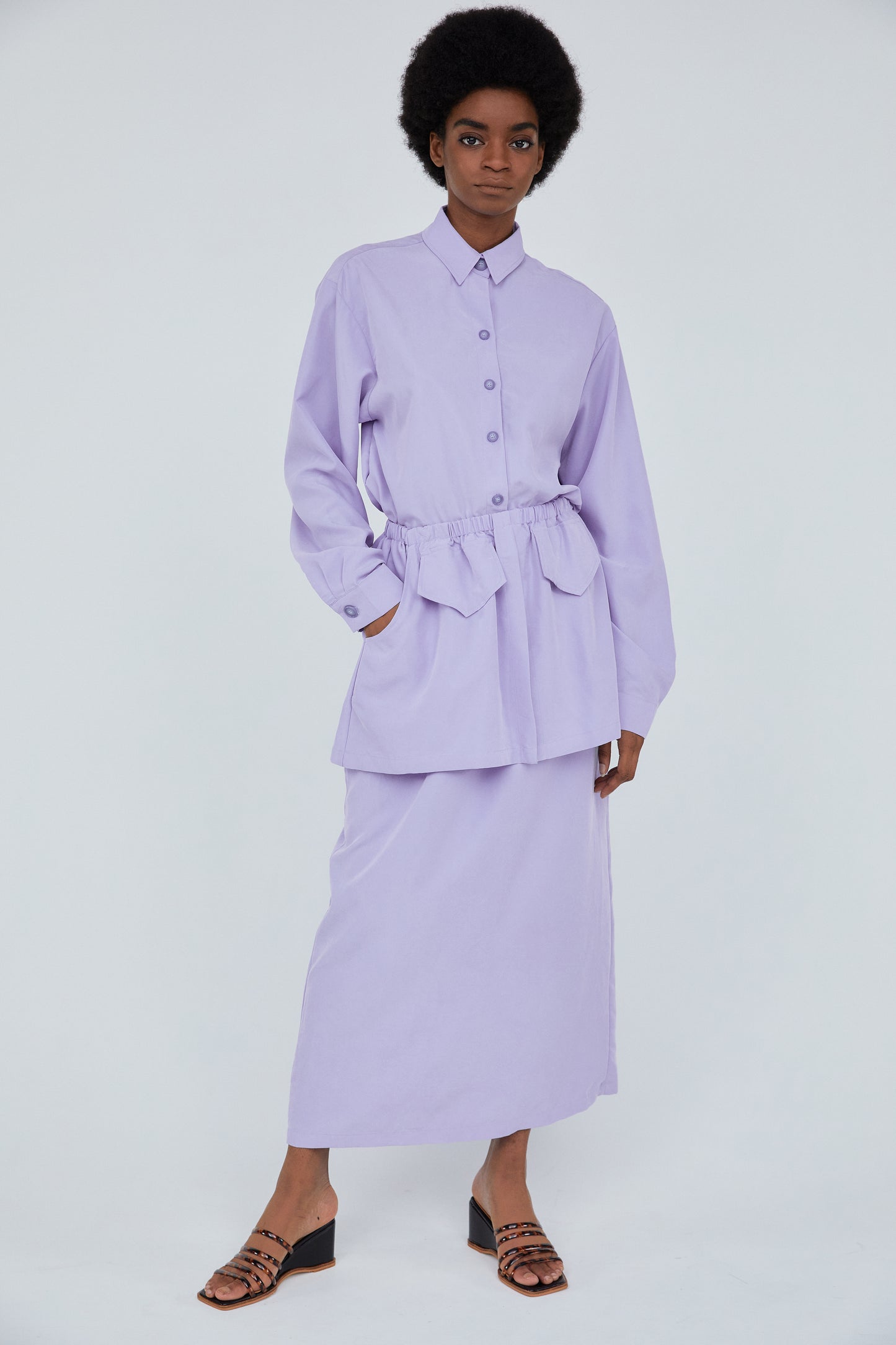 Oversized Button Tencel Shirt, Lavender