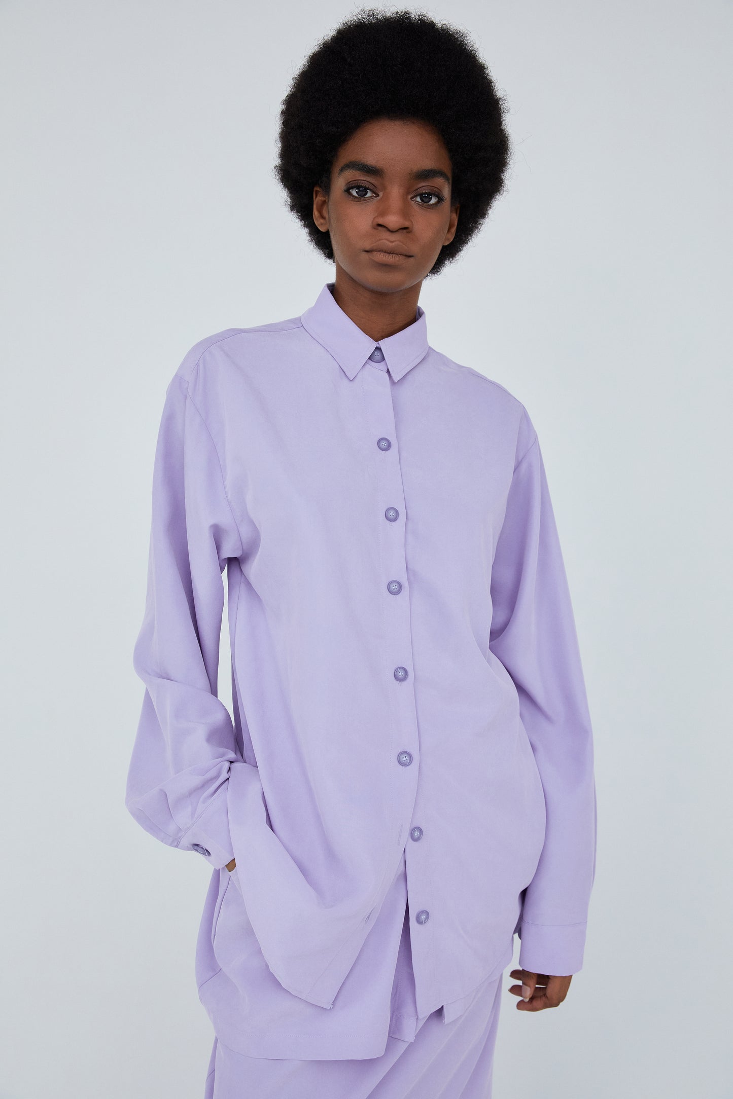 Oversized Button Tencel Shirt, Lavender