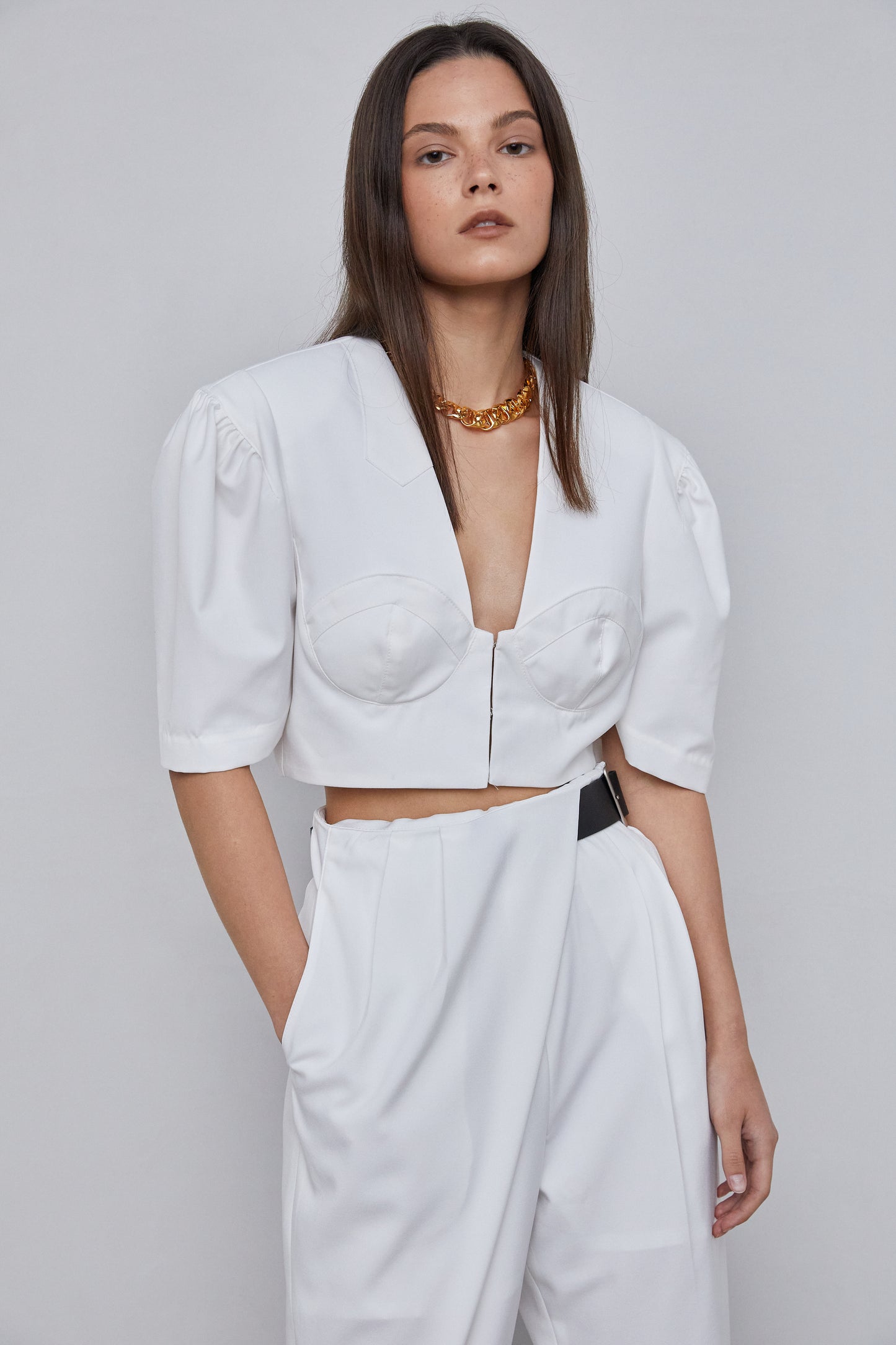 Bustier-Inspired Crop Top, White