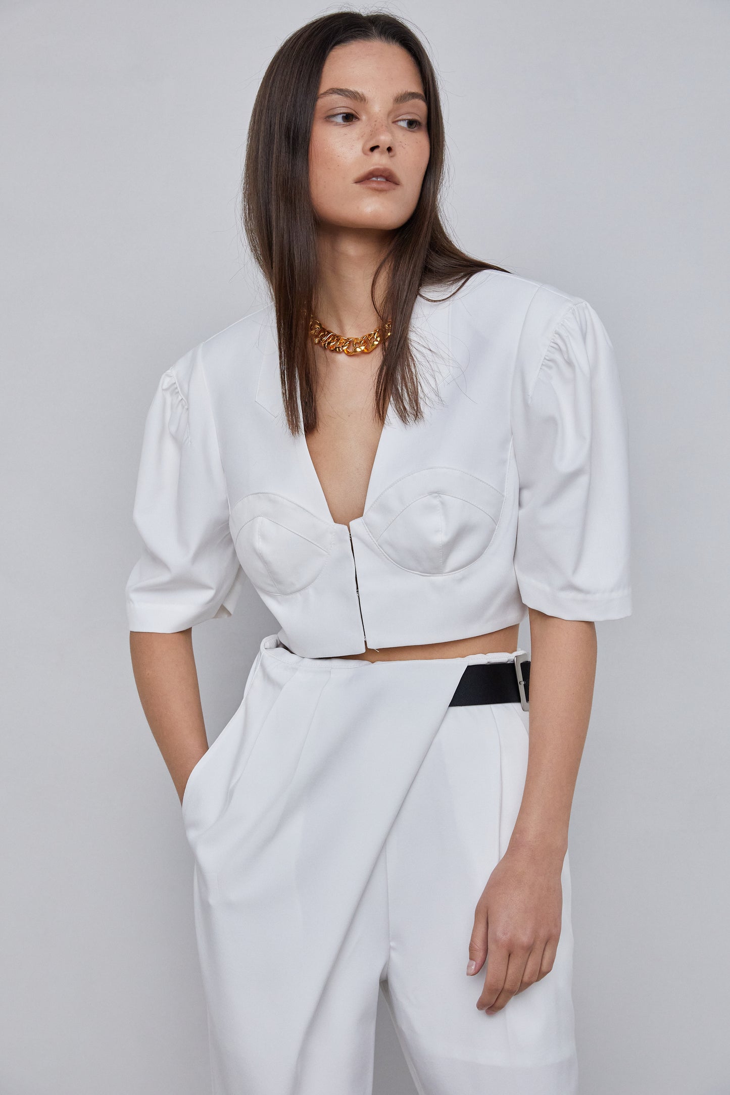 Bustier-Inspired Crop Top, White