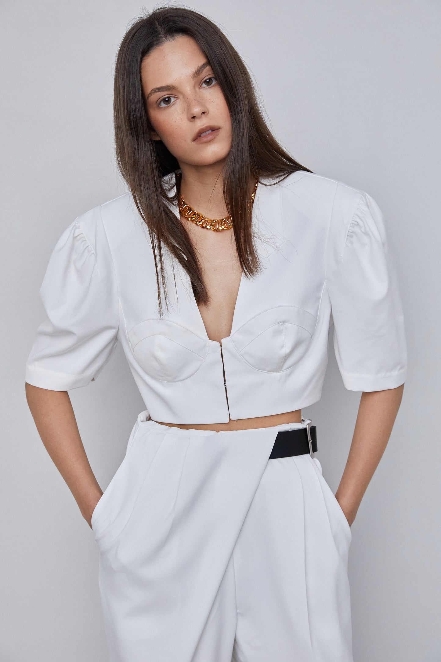Bustier-Inspired Crop Top, White