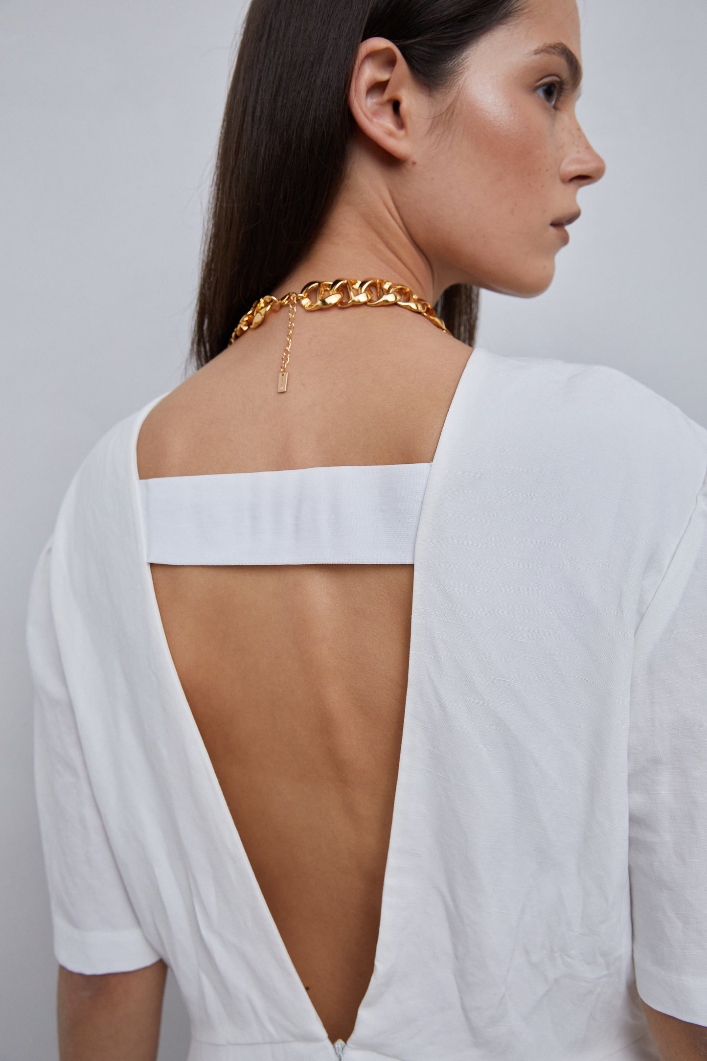 A-Line Open Back Midi Dress, White