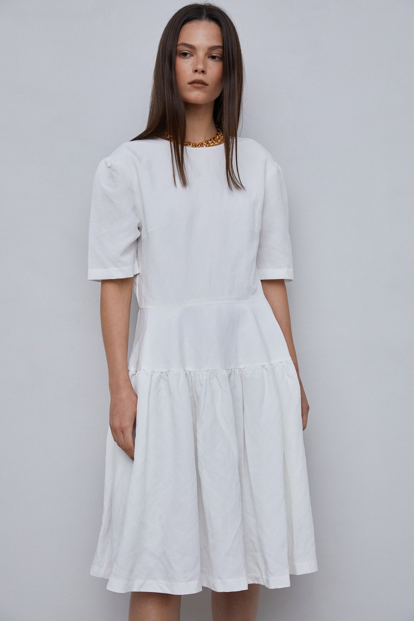 A-Line Open Back Midi Dress, White