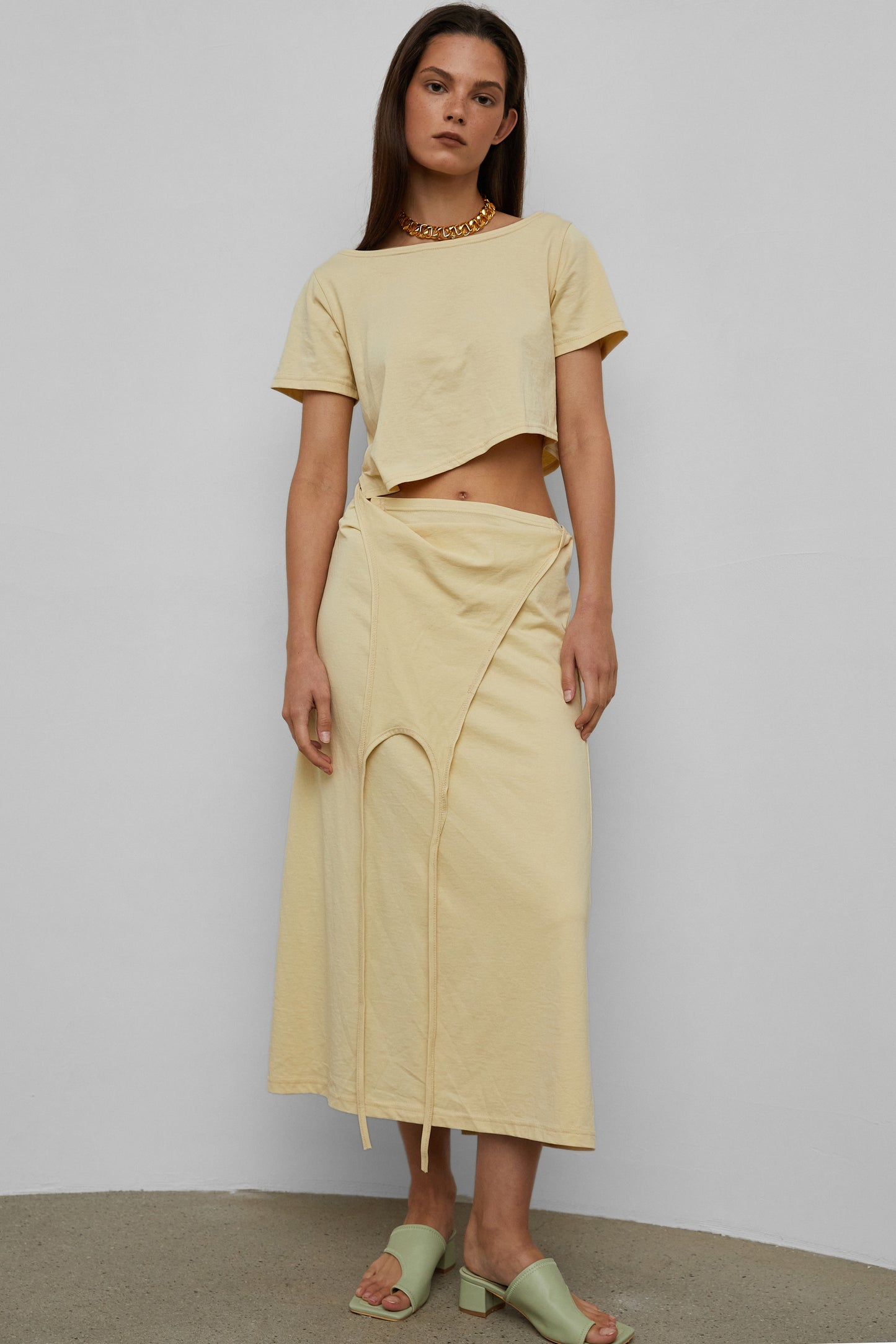Double-layer Fold Up Dress, Light Yellow