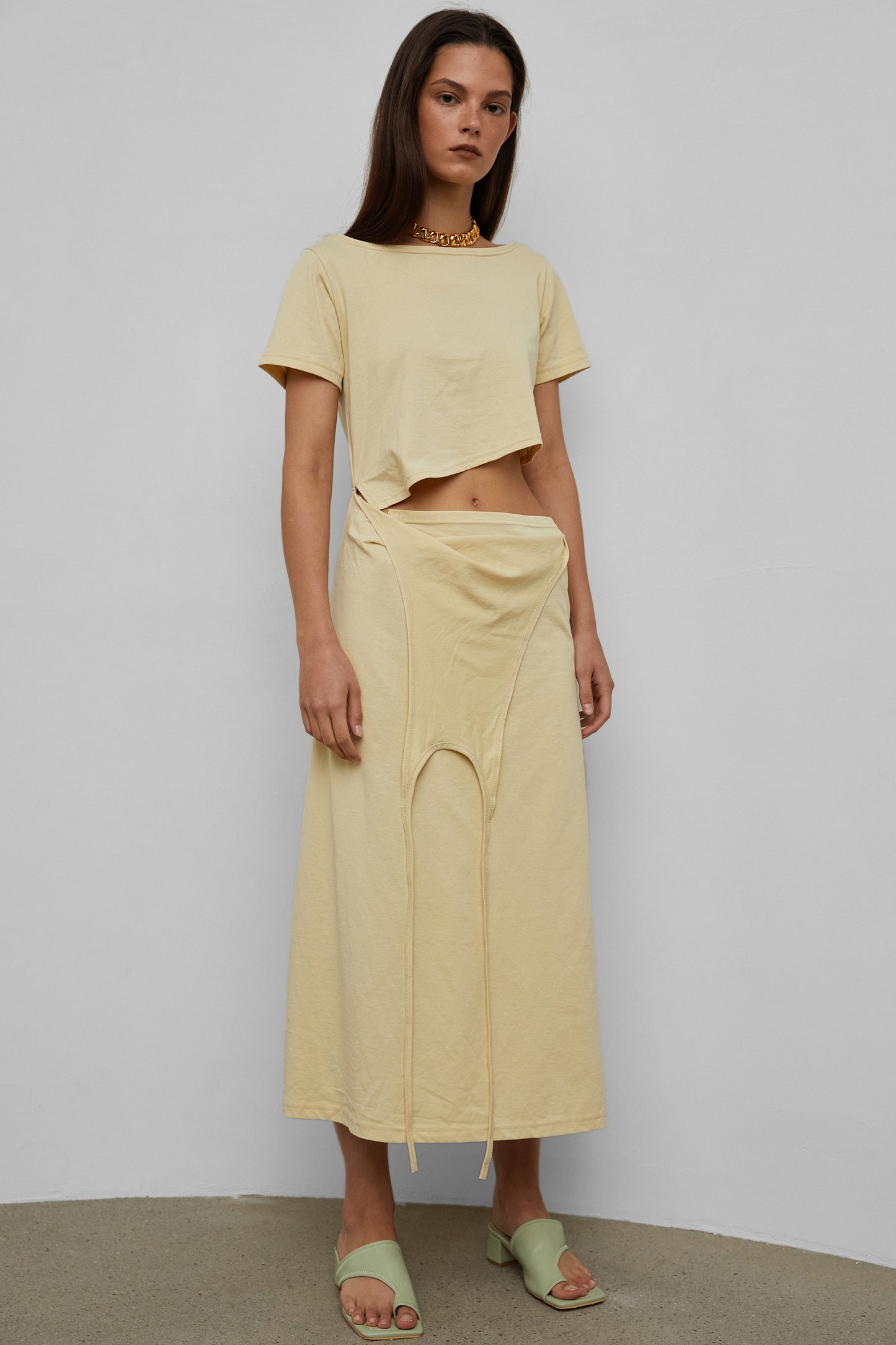 Double-layer Fold Up Dress, Light Yellow