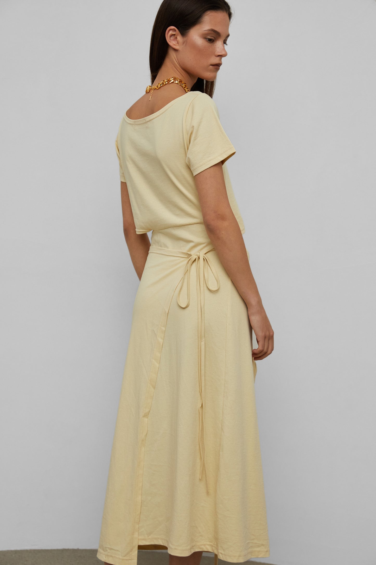 Double-layer Fold Up Dress, Light Yellow