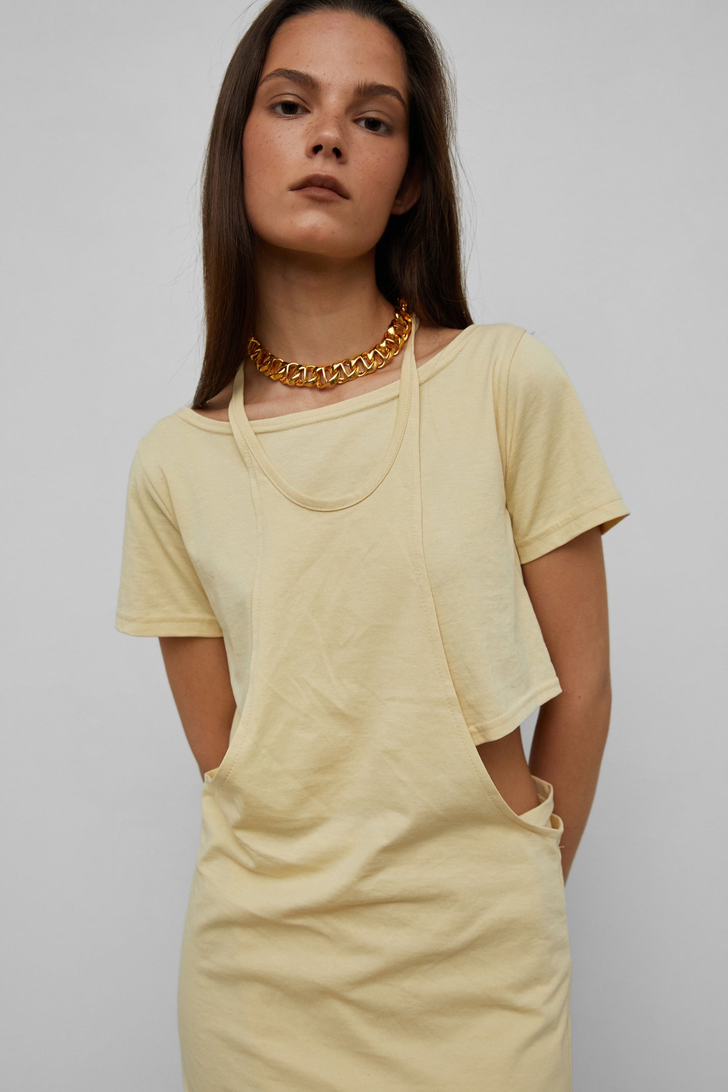 Double-layer Fold Up Dress, Light Yellow