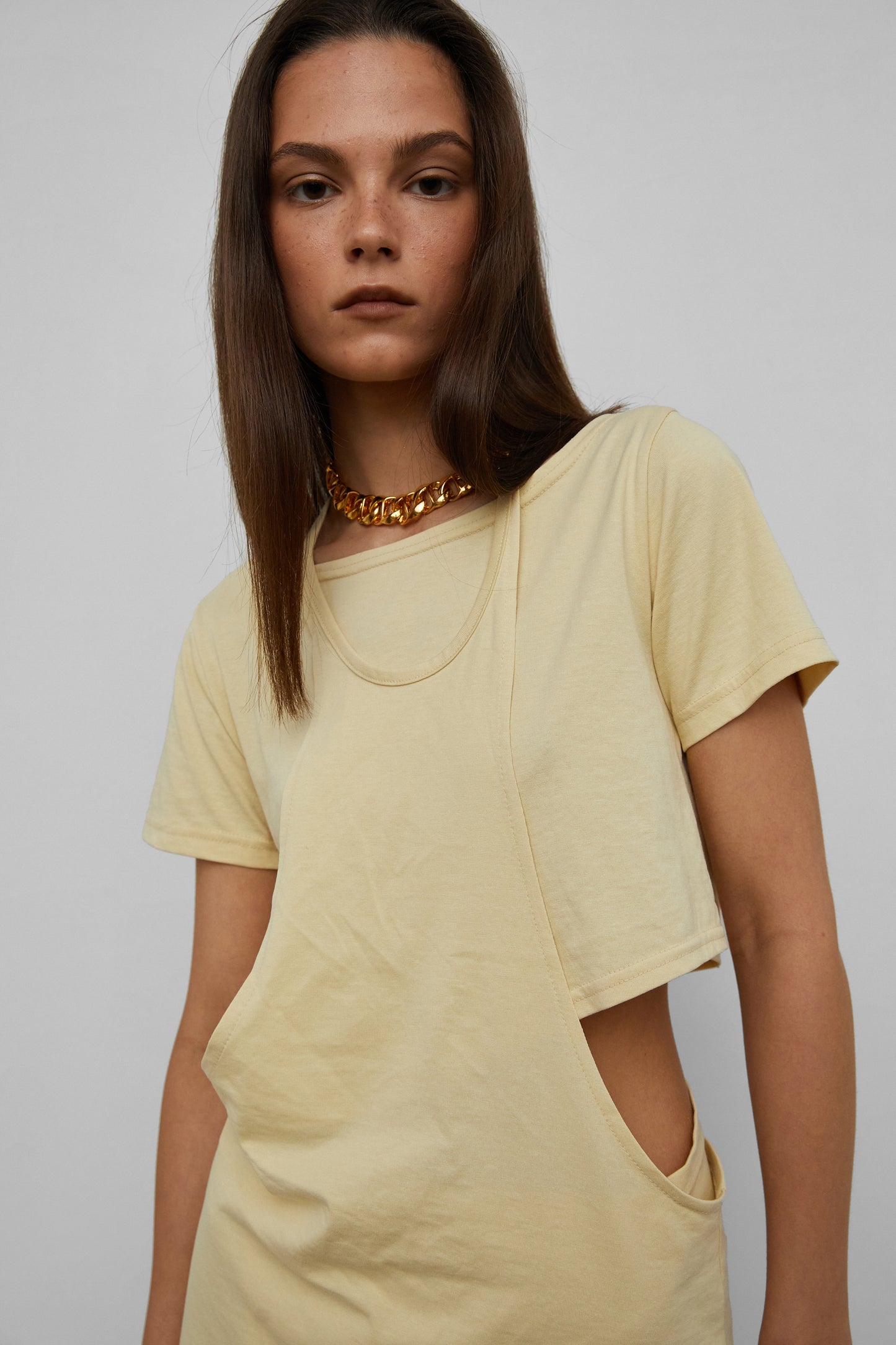 Double-layer Fold Up Dress, Light Yellow