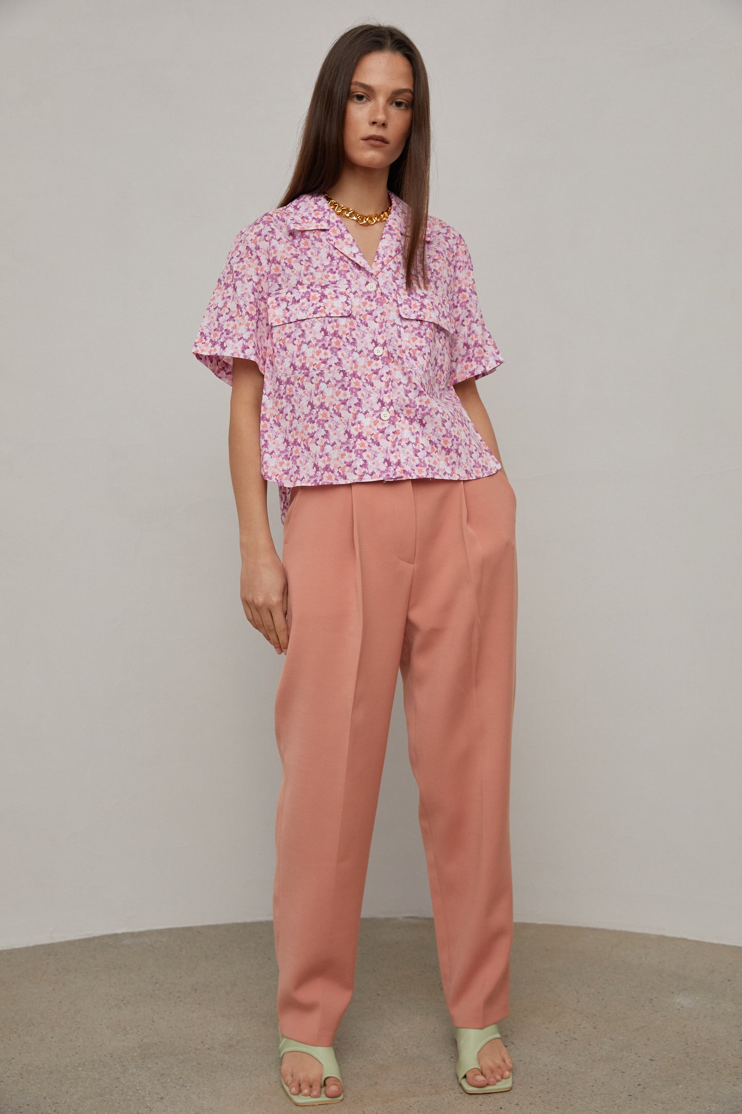 Floral Print Button Down Shirt, Pink Plum