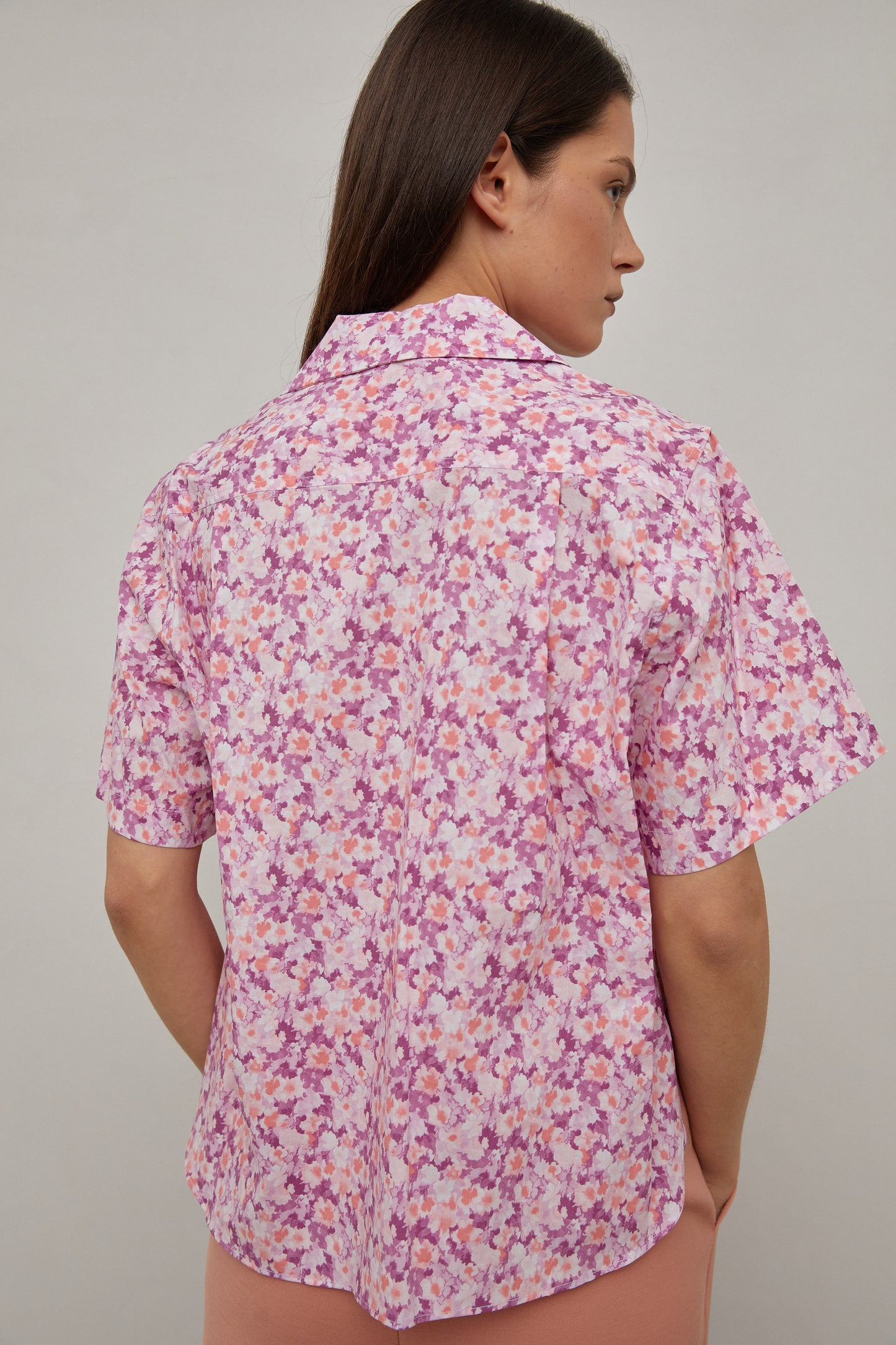 Floral Print Button Down Shirt, Pink Plum