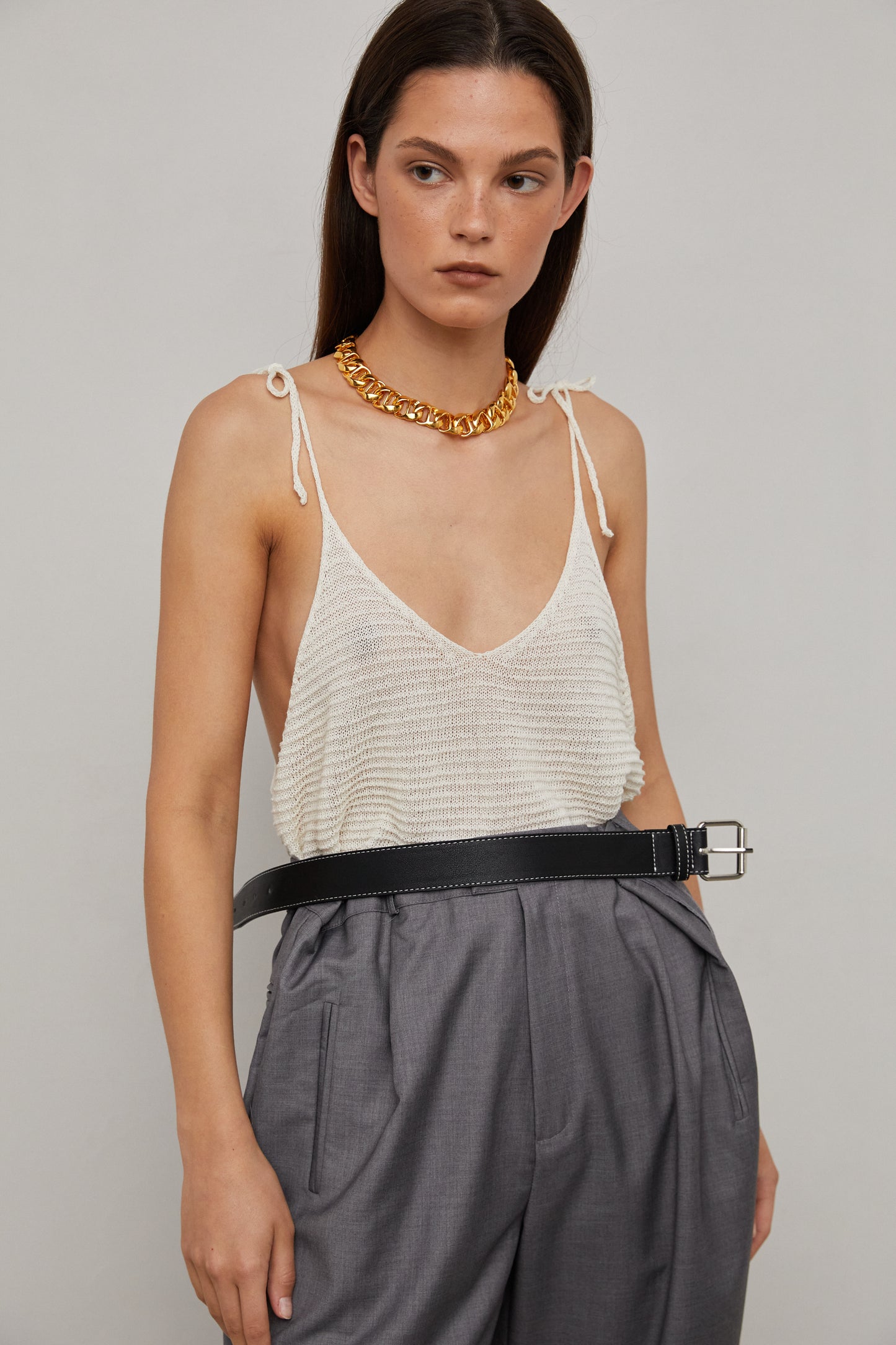 Crochet Lace Self-Tie Tank Top, Ivory