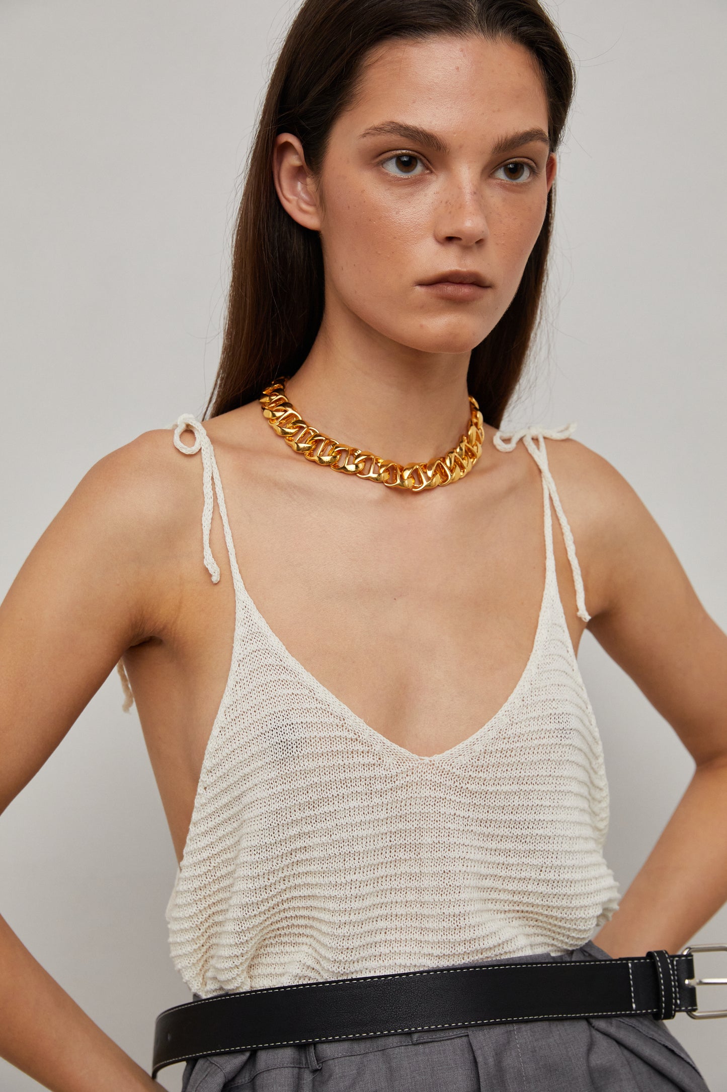 Crochet Lace Self-Tie Tank Top, Ivory