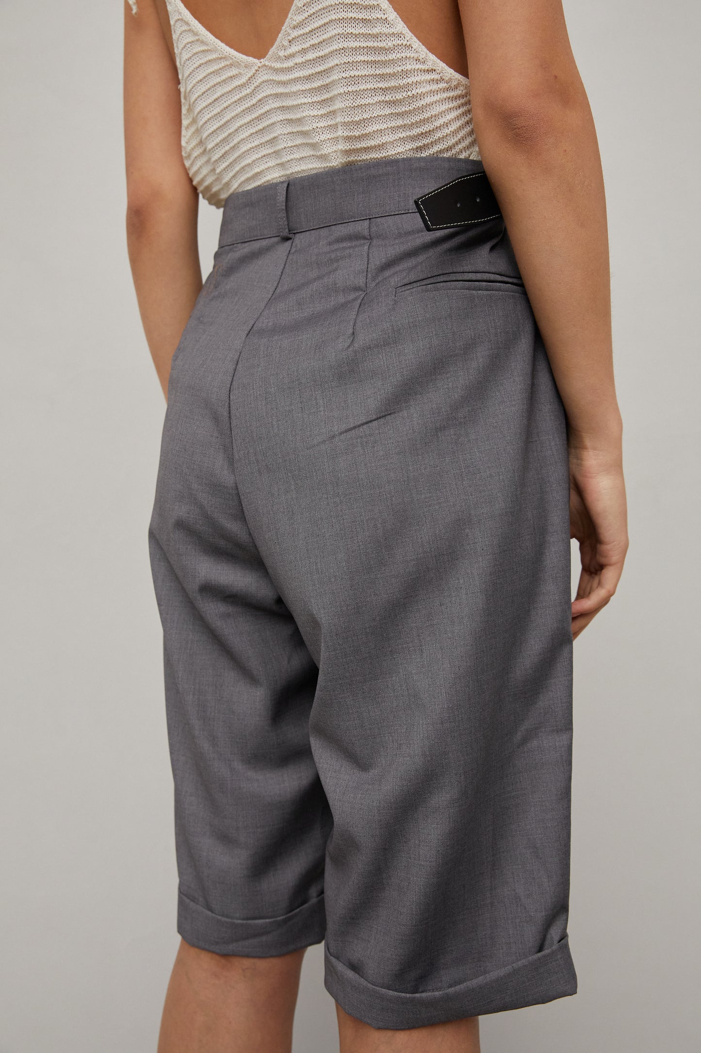 Belted Bermuda Shorts With Exposed Lining, Grey