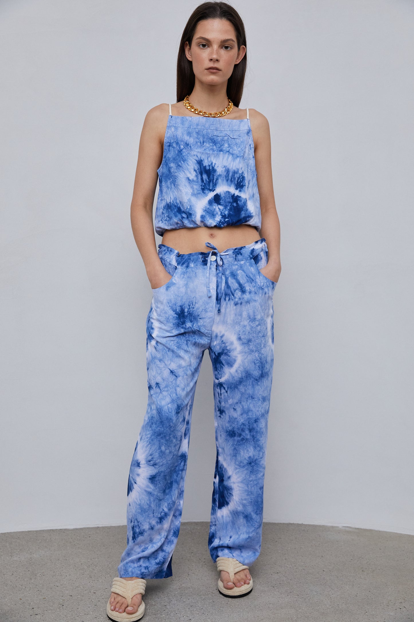 Tie Dye Elastic Crop Top, Blue