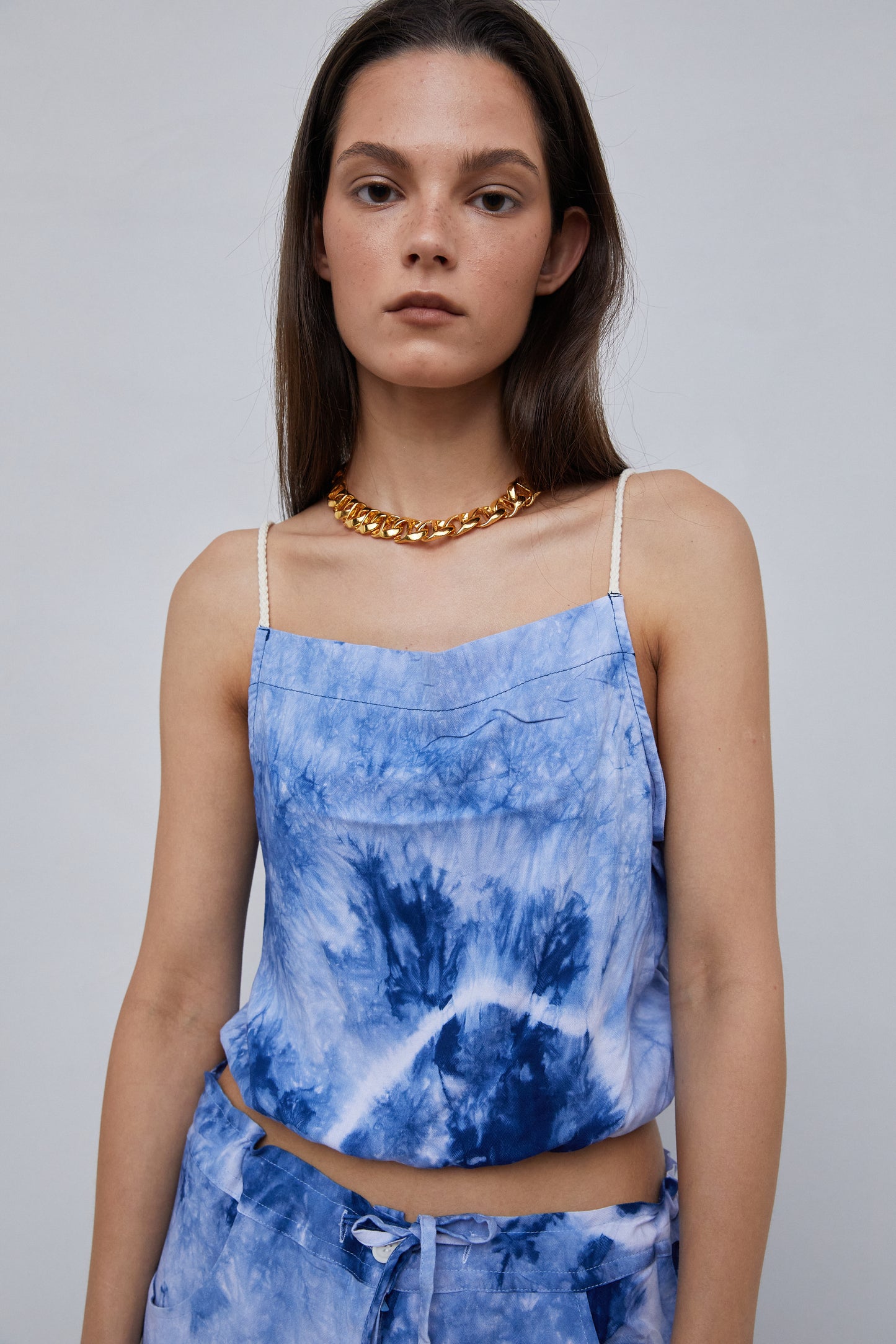 Tie Dye Elastic Crop Top, Blue