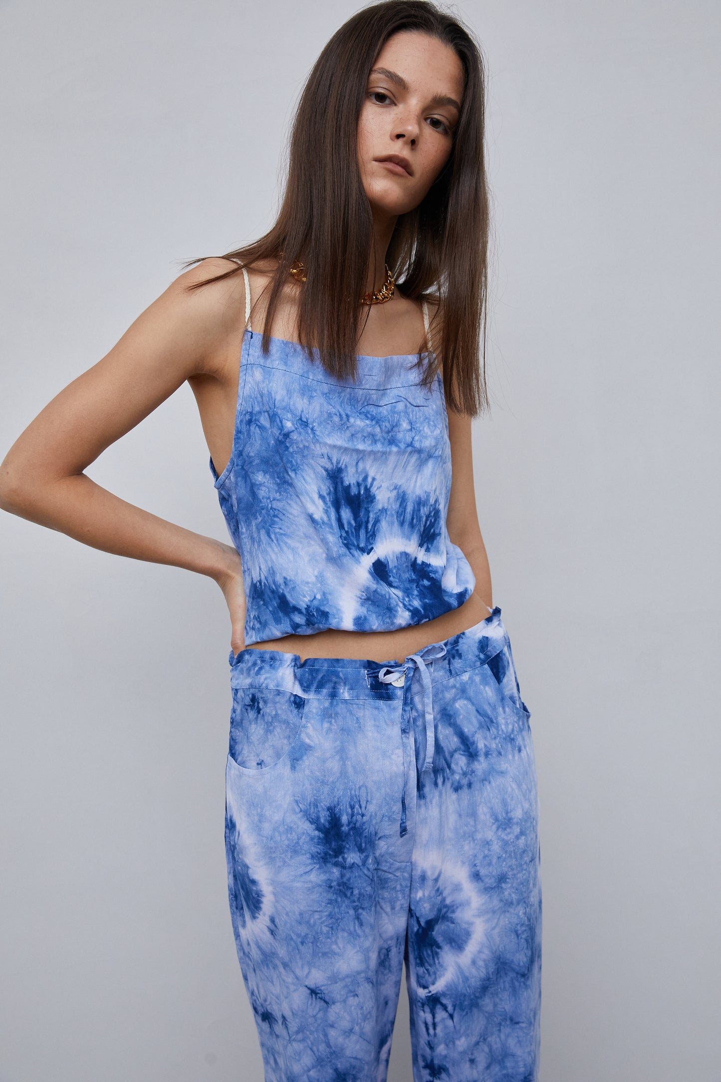 Tie Dye Elastic Crop Top, Blue