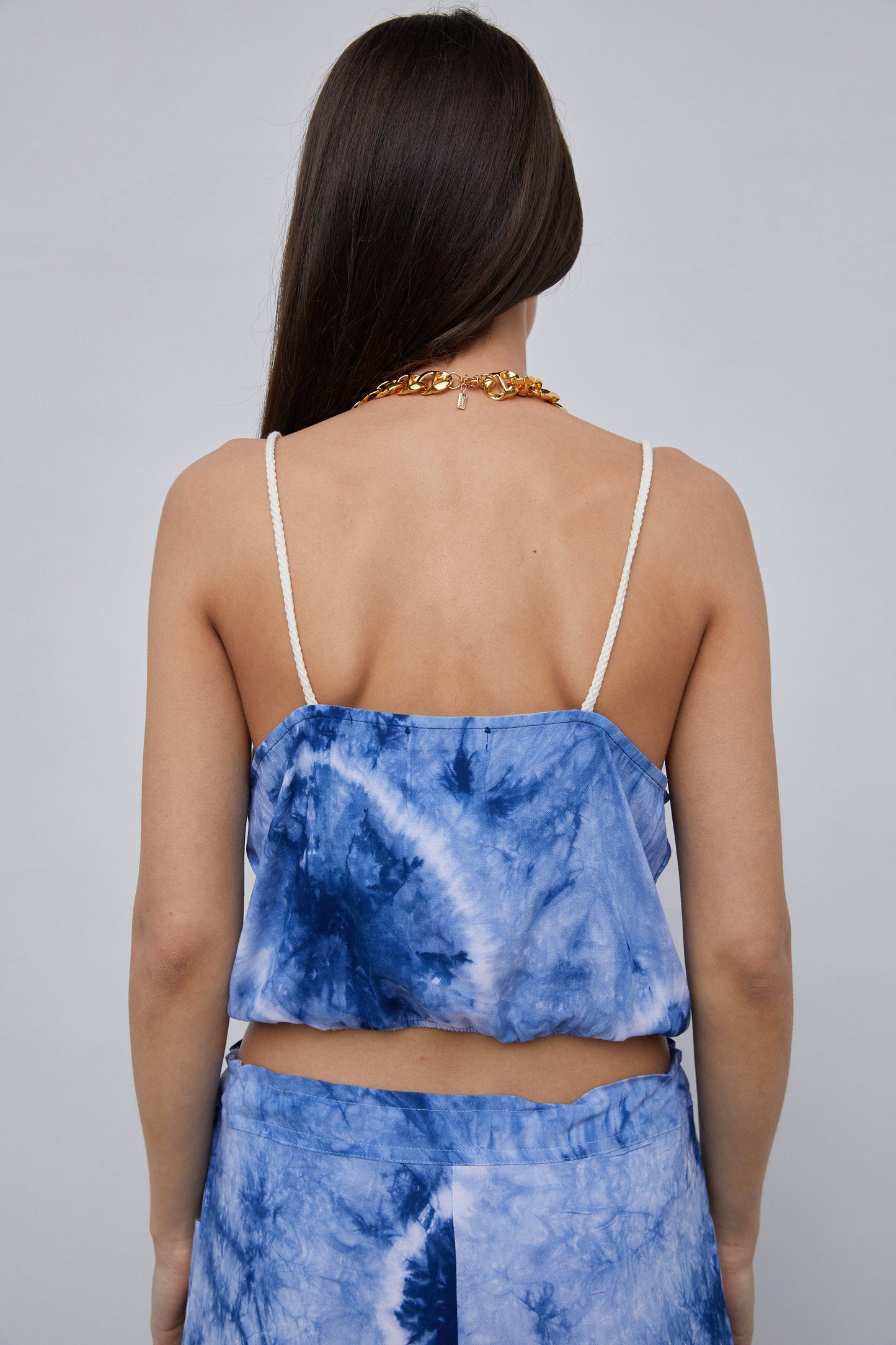 Tie Dye Elastic Crop Top, Blue