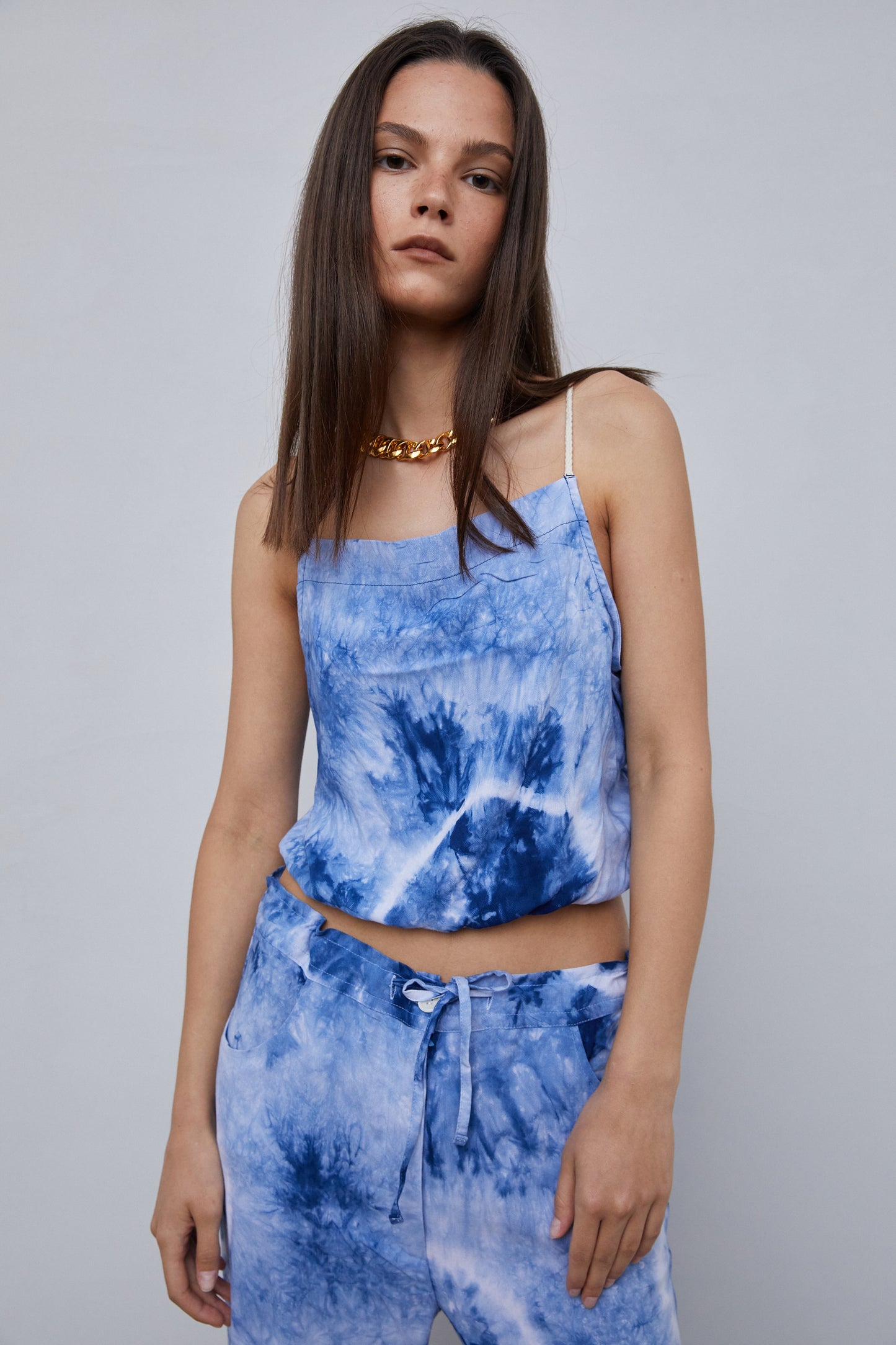 Tie Dye Elastic Crop Top, Blue