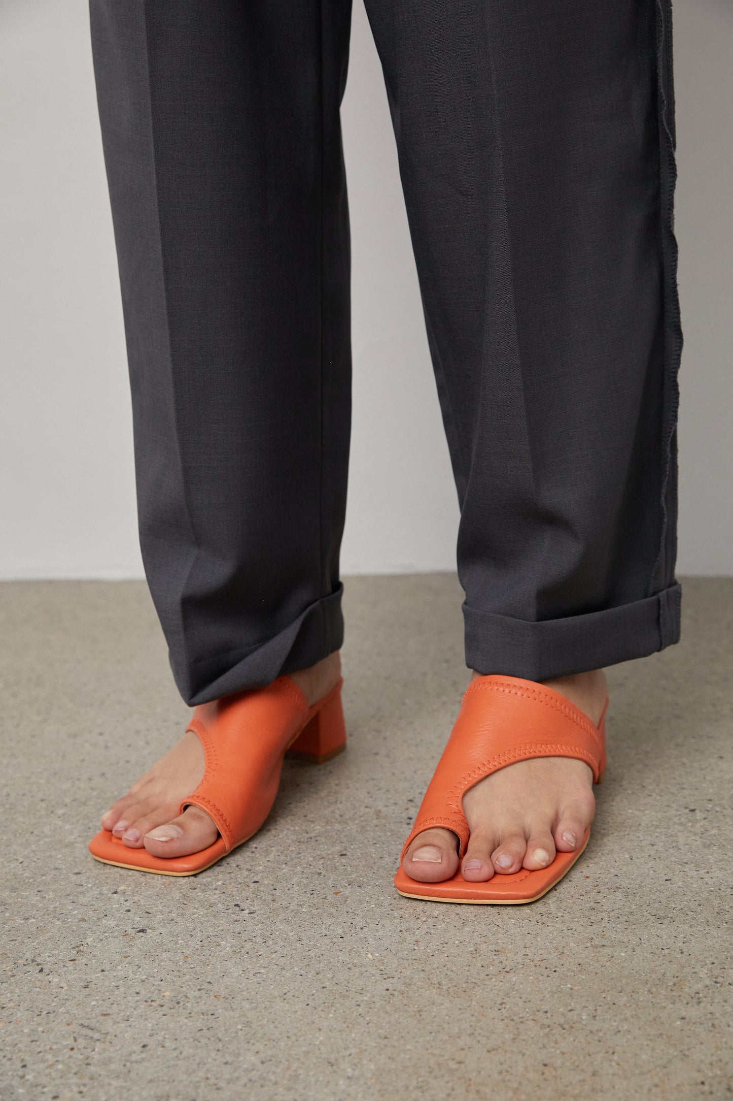 Asymmetrical Toe Loop Sandals, Tangerine