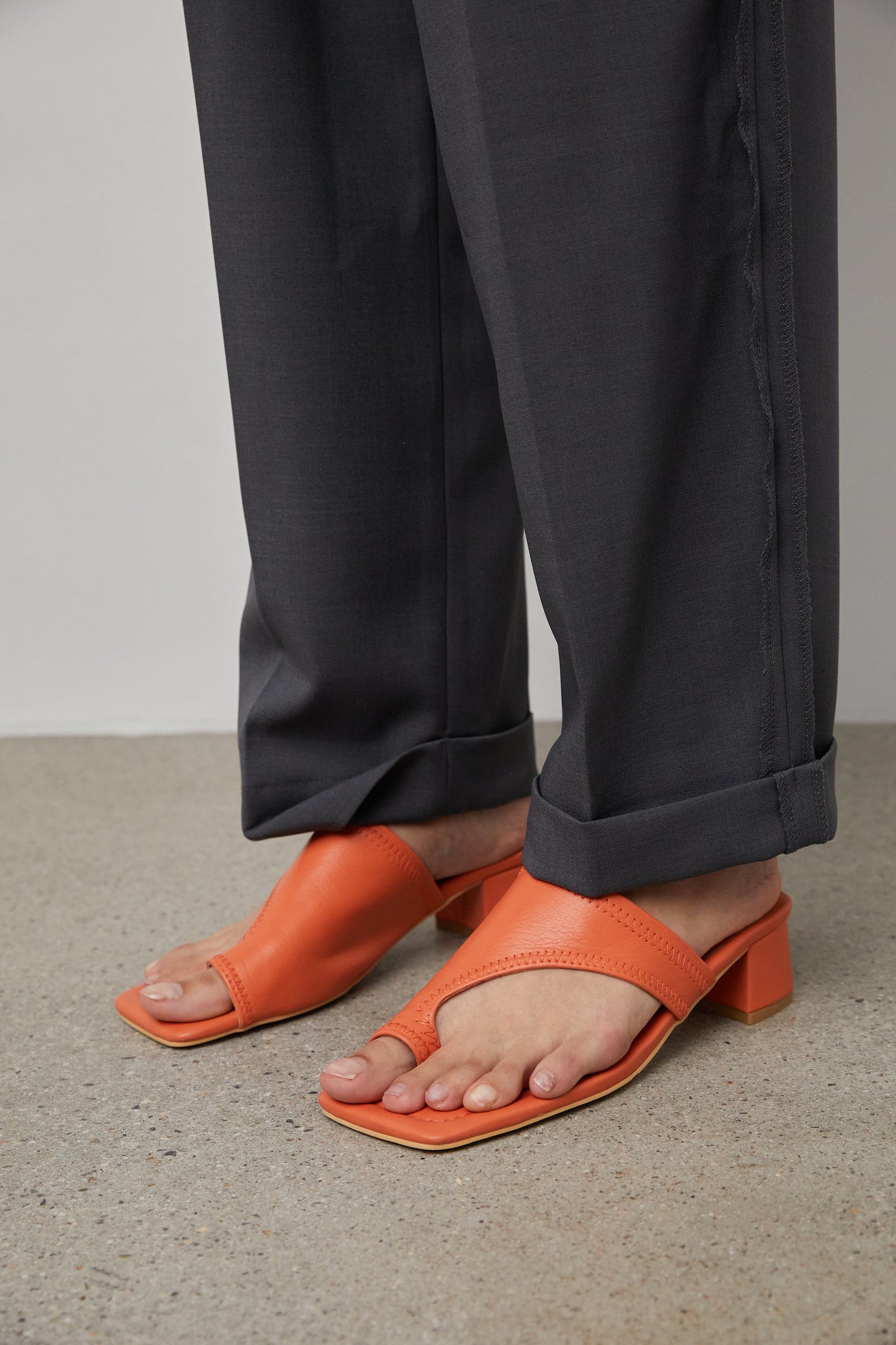 Asymmetrical Toe Loop Sandals, Tangerine