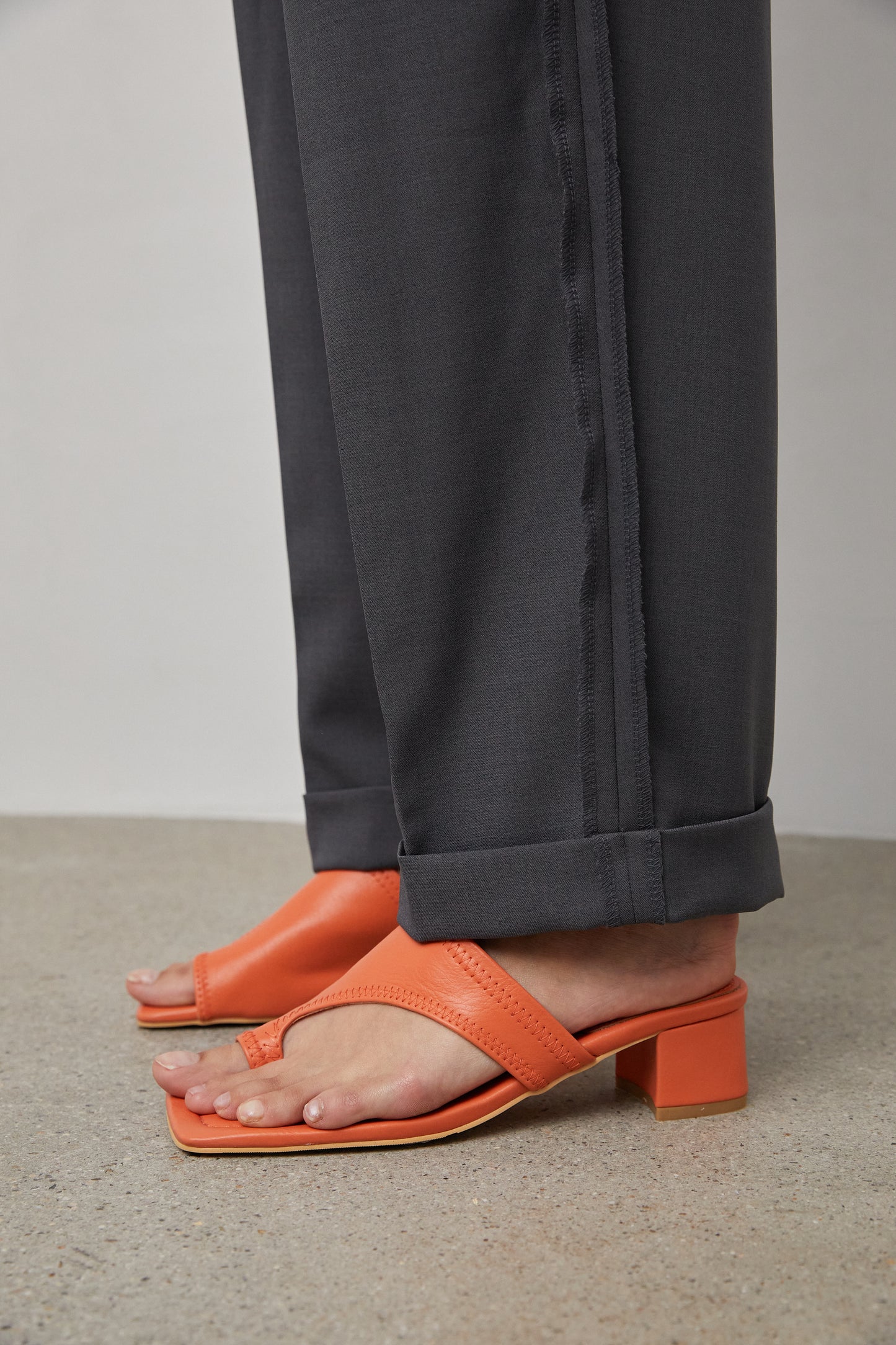 Asymmetrical Toe Loop Sandals, Tangerine