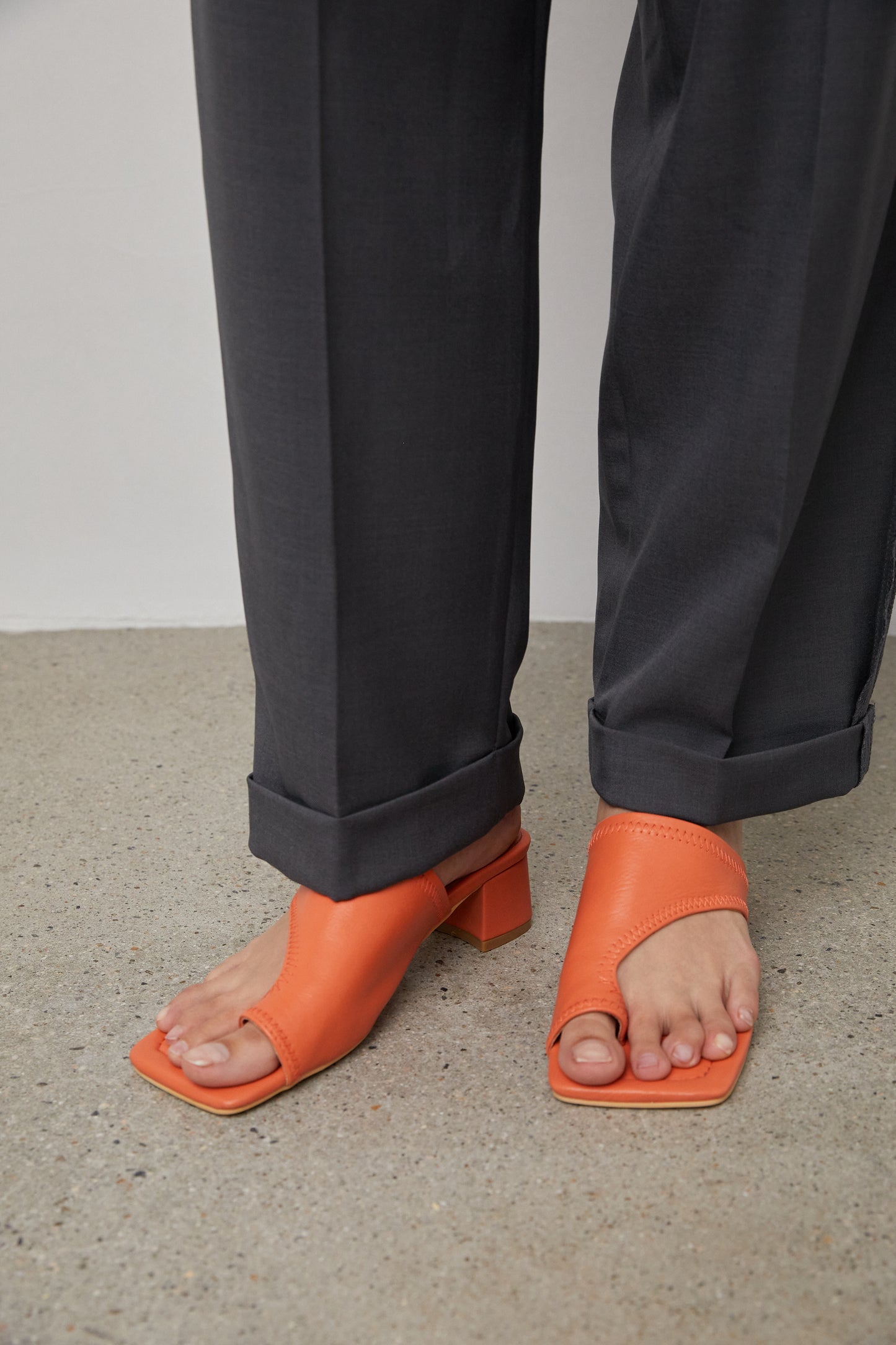 Asymmetrical Toe Loop Sandals, Tangerine