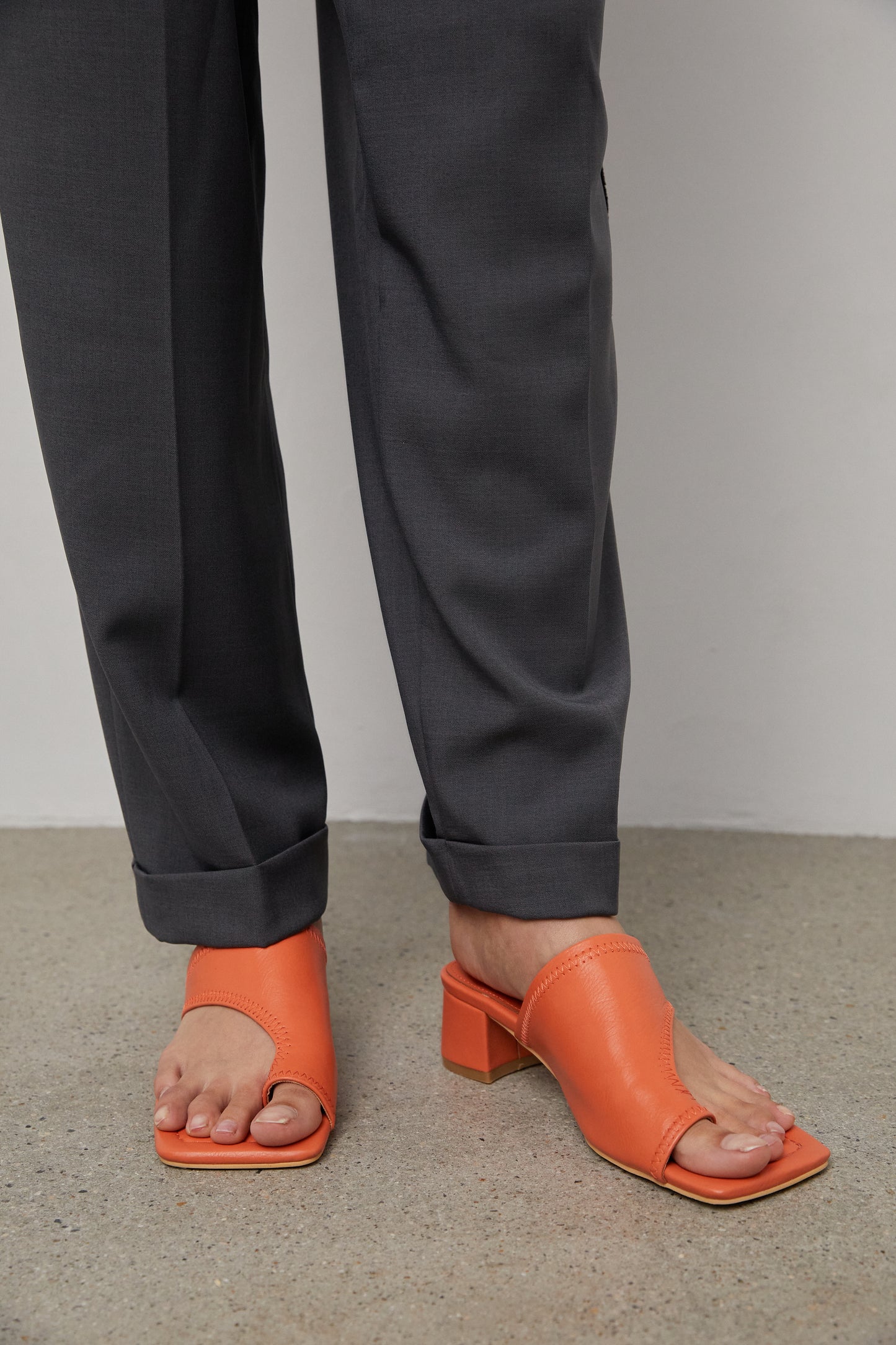 Asymmetrical Toe Loop Sandals, Tangerine