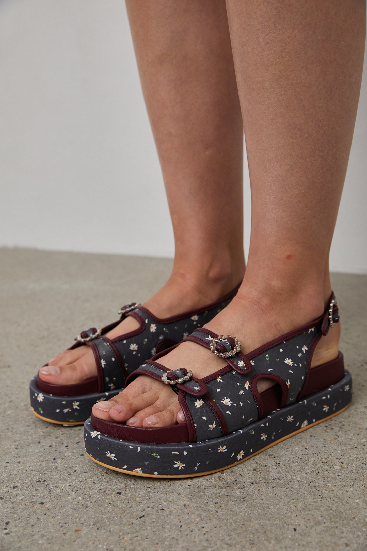 Floral Double Straps Sandals, Navy