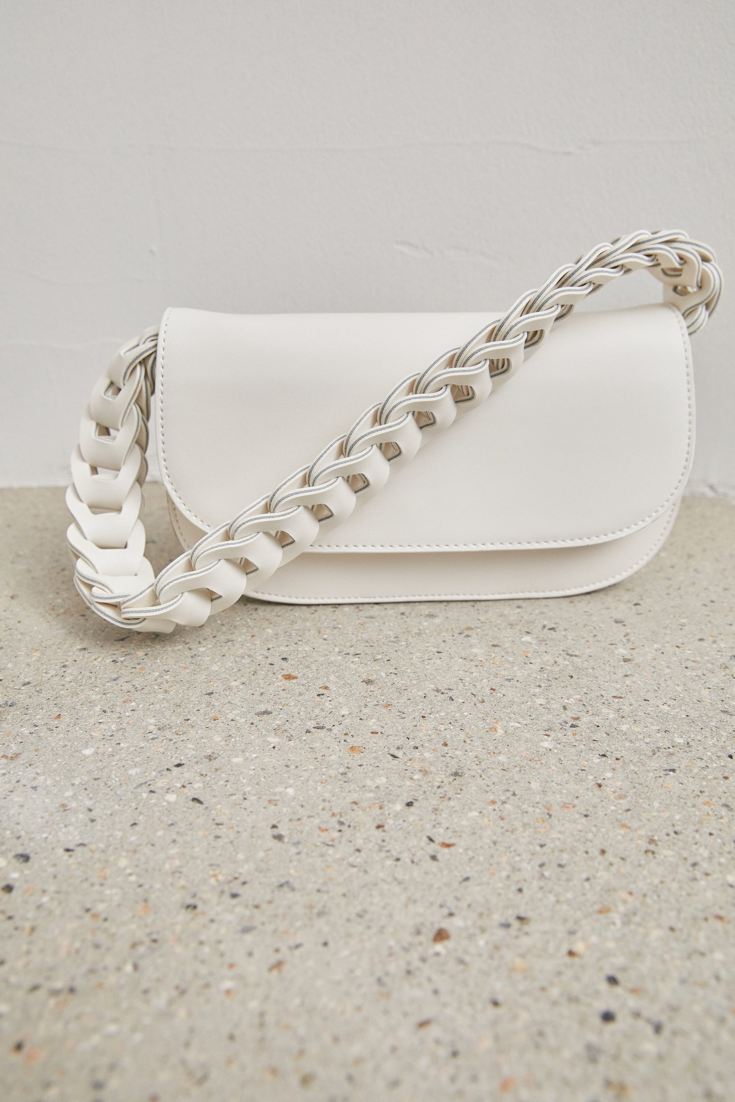Braided Straps Leather Bag, Cream